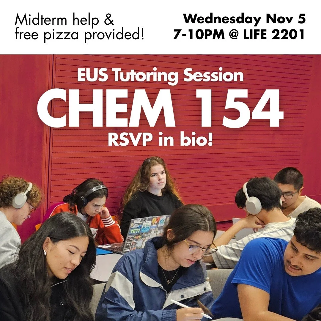 Our next tutoring session is for CHEM 154! We'll provide review packages and there will be upper year volunteers to help answer questions. Best of all, there's free pizza!