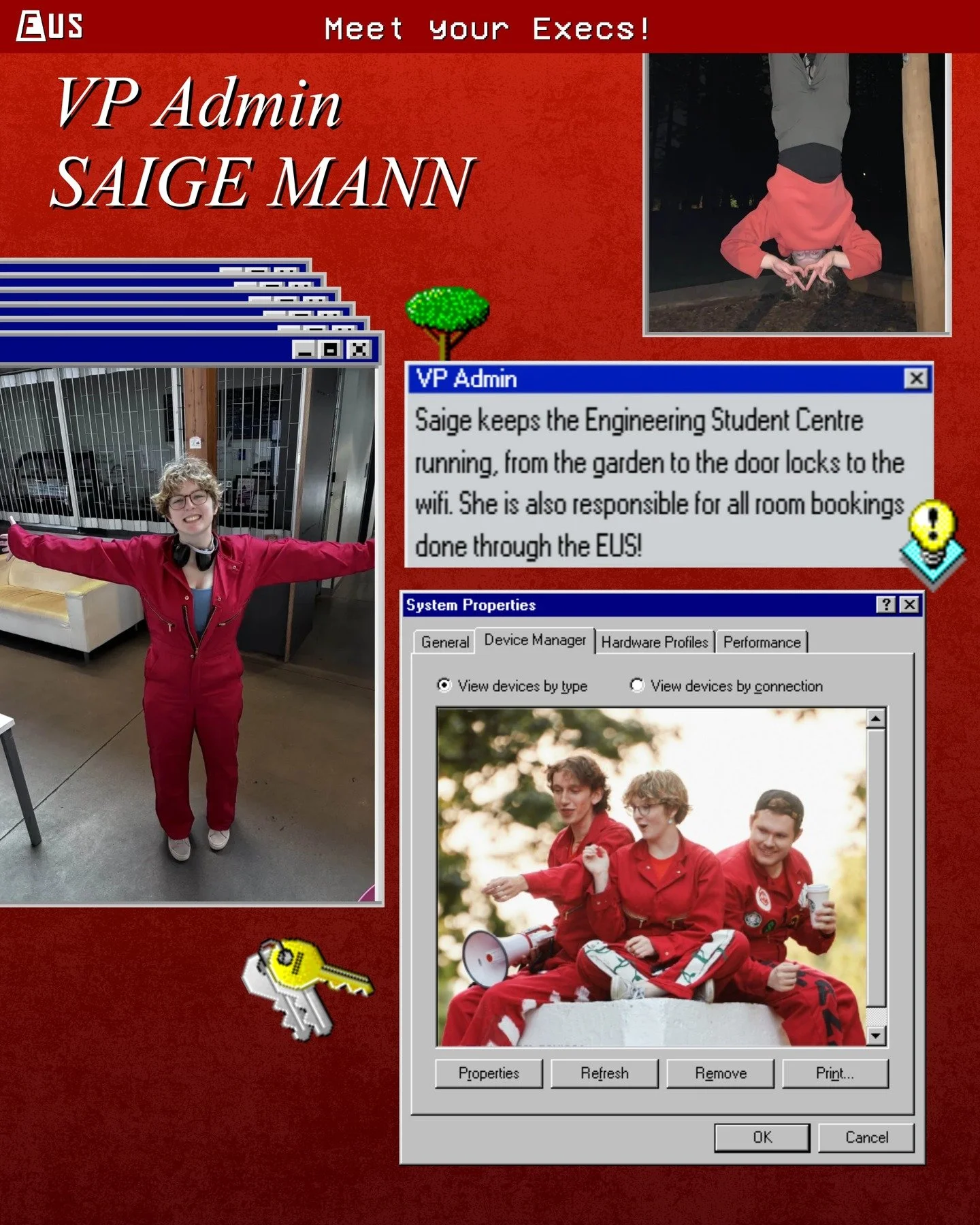 Next up in our executive features is Saige, our VP Administration! 🔌

As VP Admin, Saige is responsible for everything and anything to do with our Engineering Student Center (ESC), from the garden🪴, to tech setups 🔊 , to building bookings!

Want t