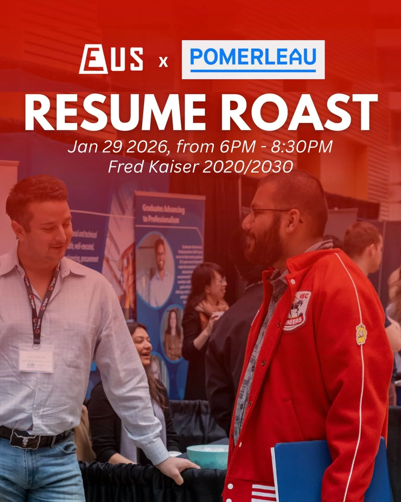 Getting ready for the career fair next week?
Join us for the EUS &times; Pomerleau Resume Roast and get your resume reviewed by industry professionals.

Drop by to:
&bull; Get direct feedback on your resume
&bull; Connect with the Pomerleau team (the