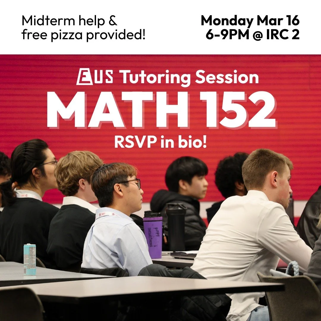 Sign up at our bio for our MATH 152 session!
Come to IRC 2 at 6PM this Monday to get a review package and help from upper years!
Oh and free pizza as well btw.