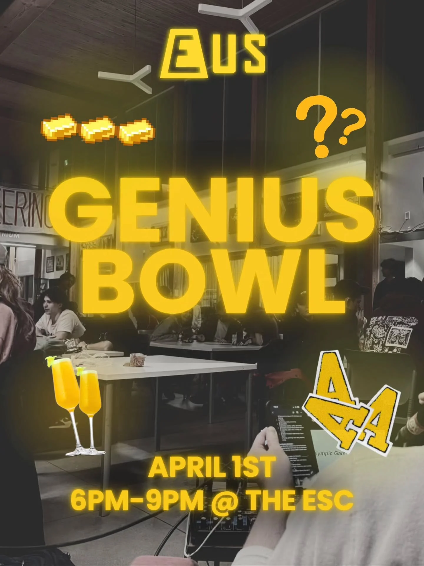Exams got you questioning everything? Time to switch it up 🧠

Genius Bowl is back for one last round this year! It&rsquo;s your chance to show up, lock in, and outsmart everyone in the room. Expect a night of trivia, good food, bellinis, plus some g