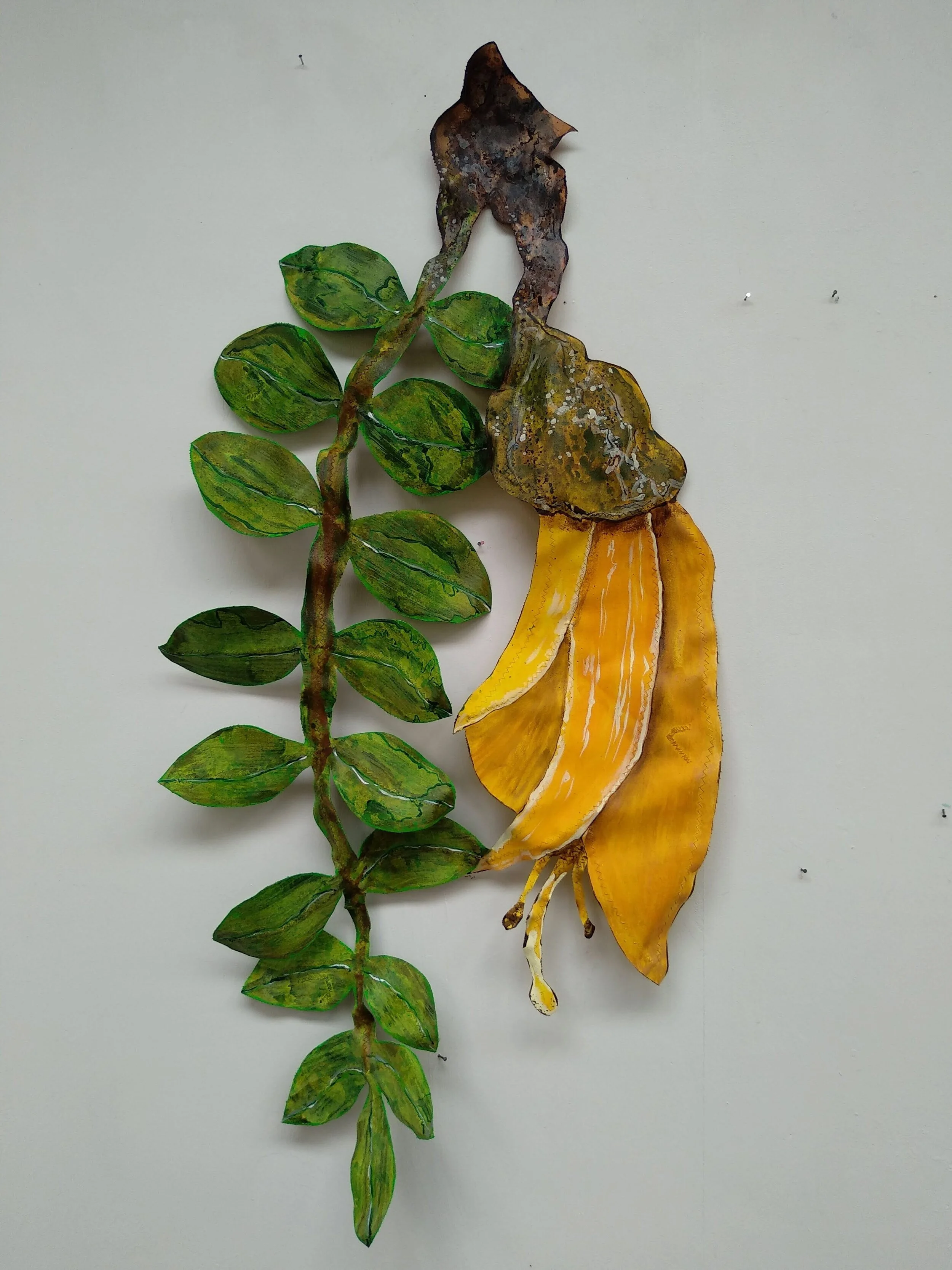 Kowhai Branch Canvas/Wire Sculpture . 1 Flower