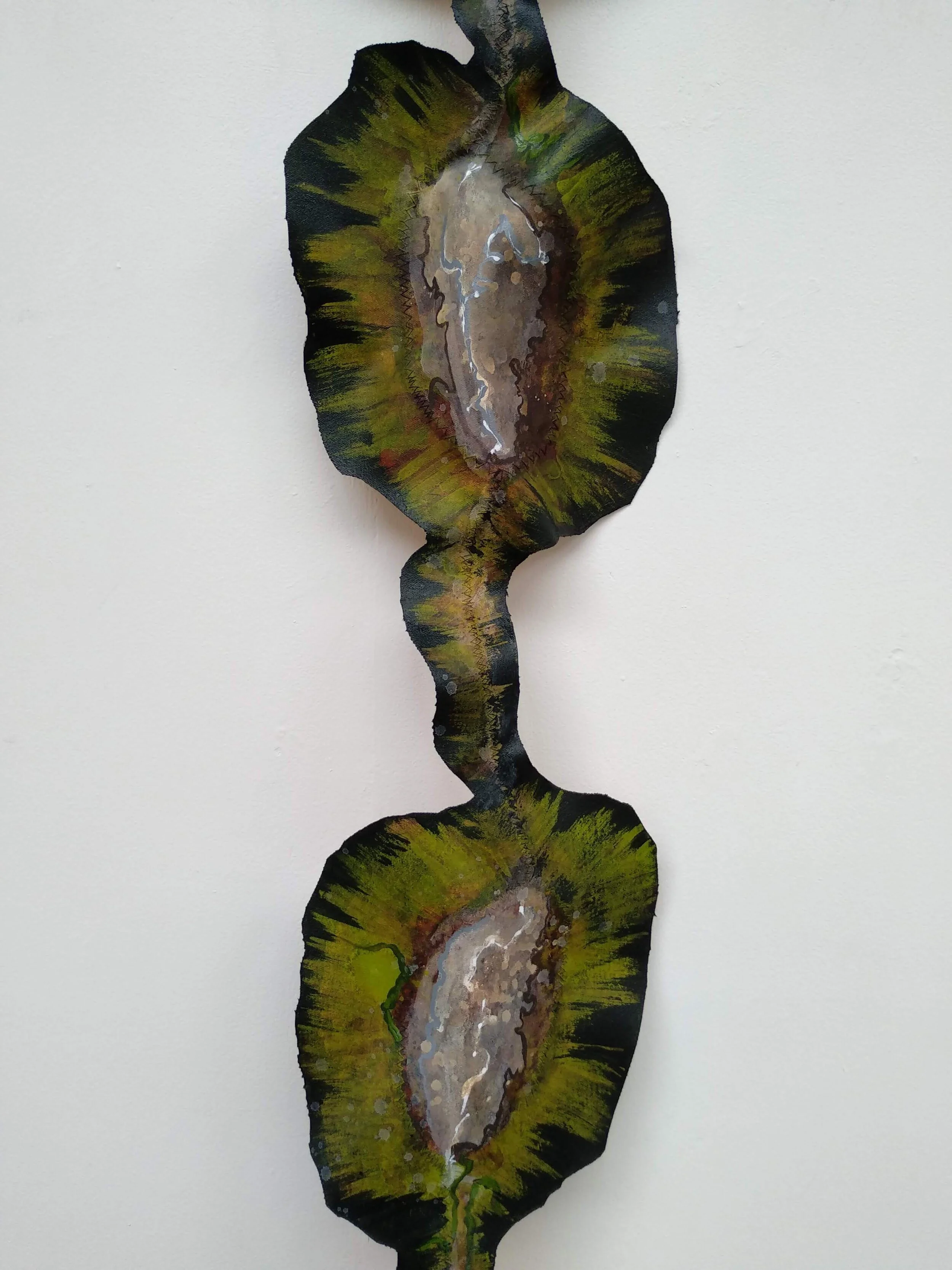 Kowhai Pod - Greens Canvas/Wire Sculpture .