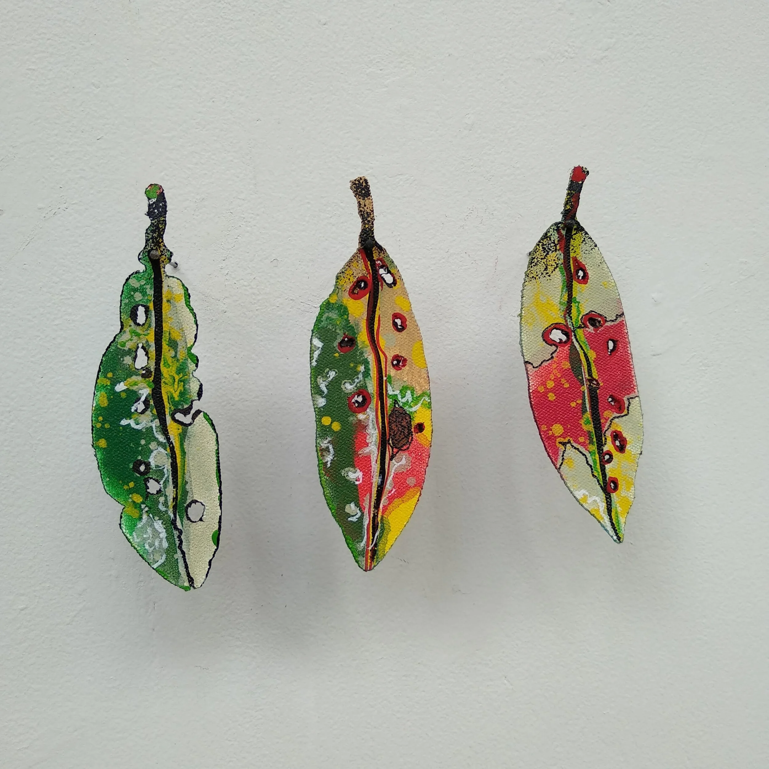 Tiny Pohutukawa leaf triptych . no.1