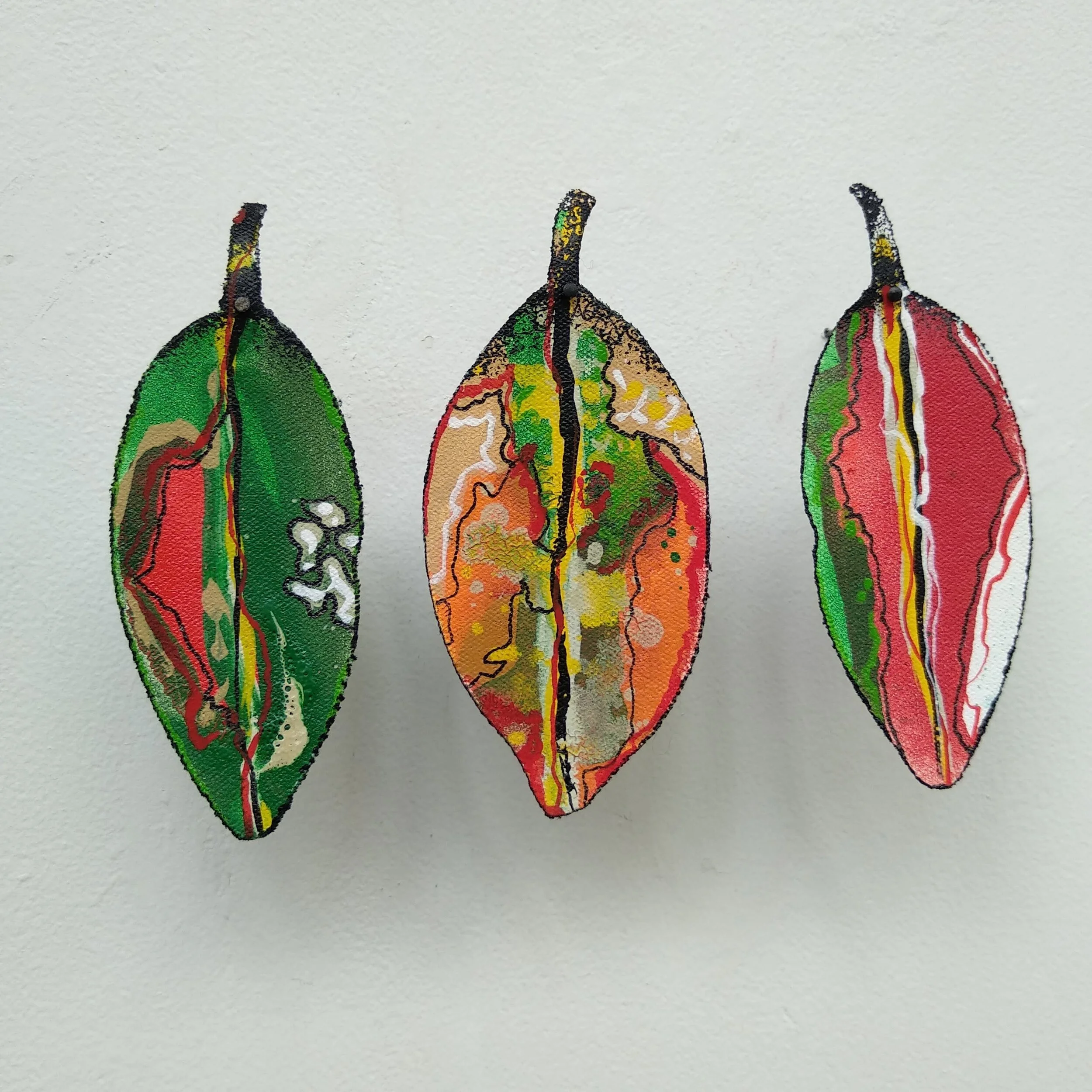 Tiny Pohutukawa leaf triptych . no.2