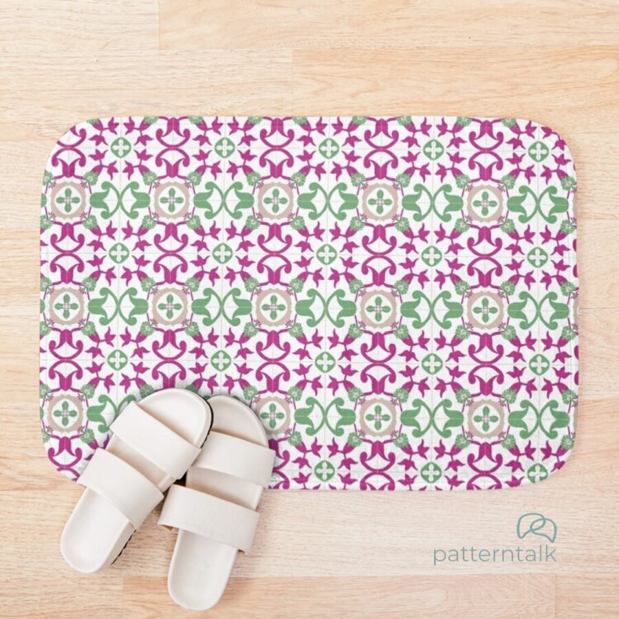 I see tiles everywhere 👀💗
My tile design based on Indian Folk Art motifs with a bright juicy color palette! 
Bath mat is available in my Redbubble shop 💖
#tiledesign #tiles #bathmat #bathmats #tileheaven #patterntalk