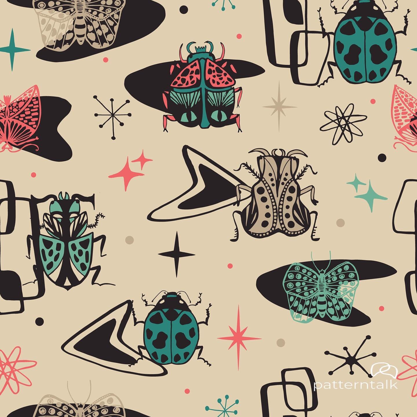 Retro bugs! I love (most) bugs - especially beetles and butterflies so when this #spoonflowerchallenge came up I decided to jump in! It&rsquo;s my first time going &lsquo;retro&rsquo; with a design but I really do love the colors and motifs that give