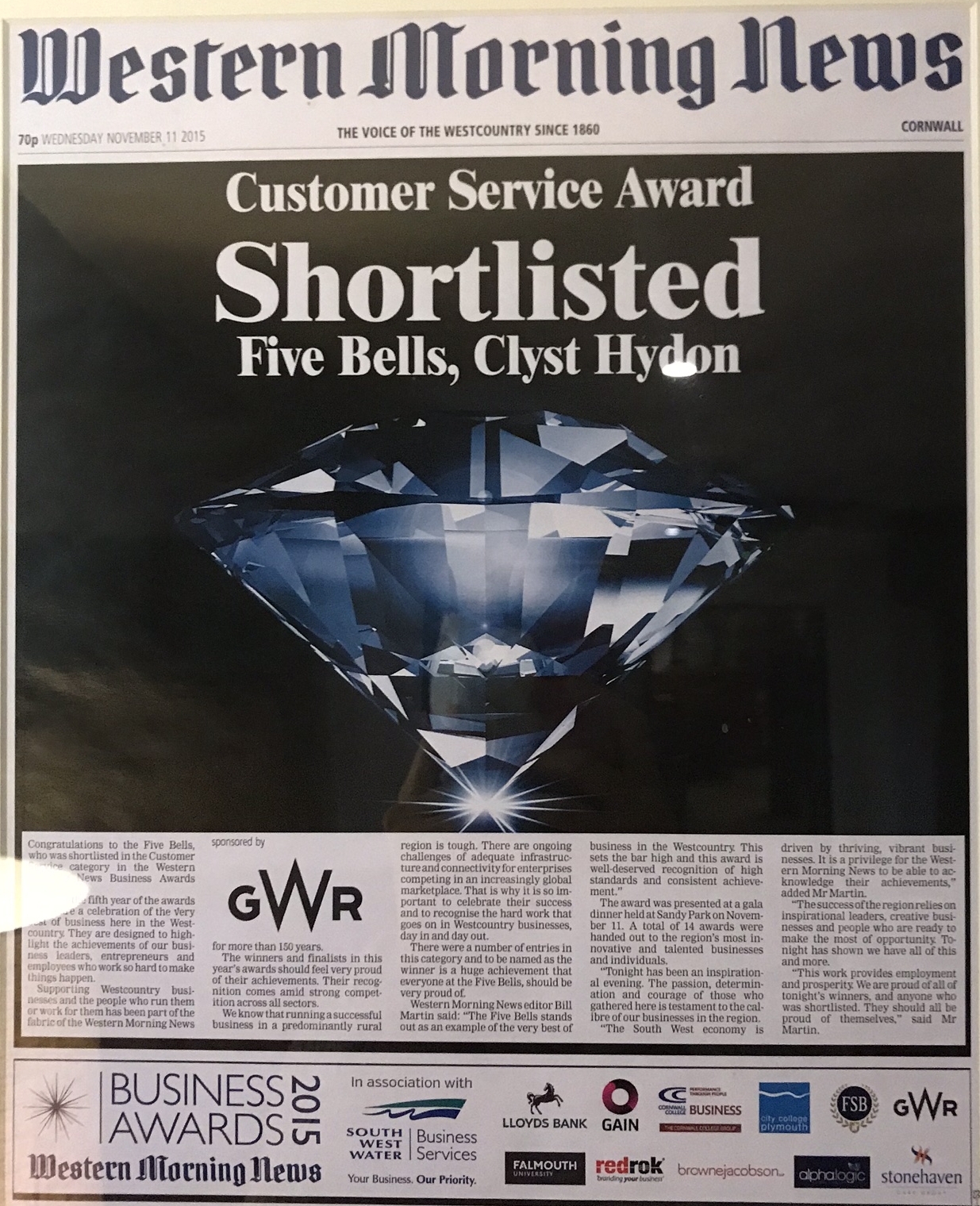 Western Morning News shortlisted for Customer Service Award