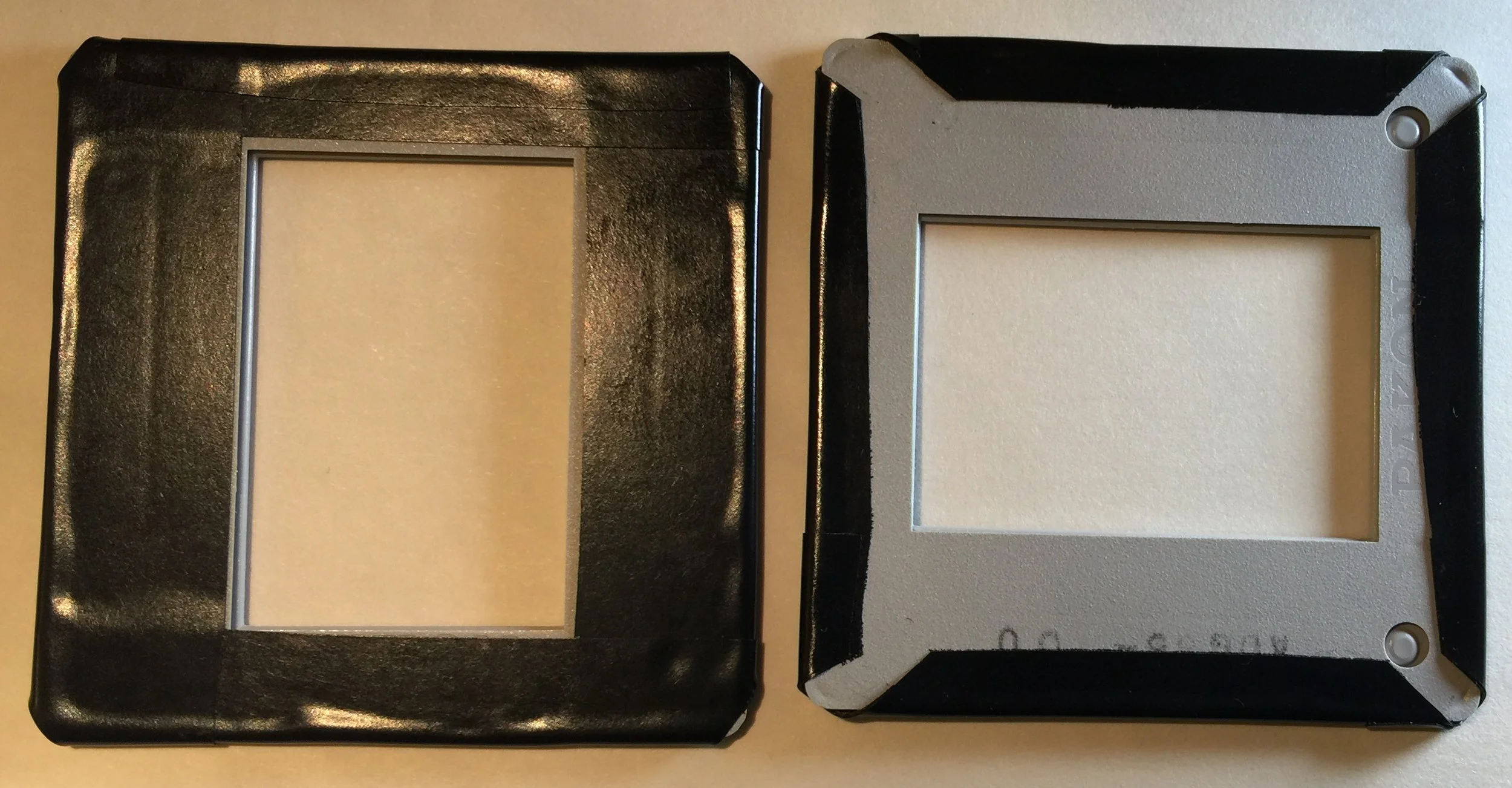 Back & Front of Empty Frames Adapted to Block Light Bleed