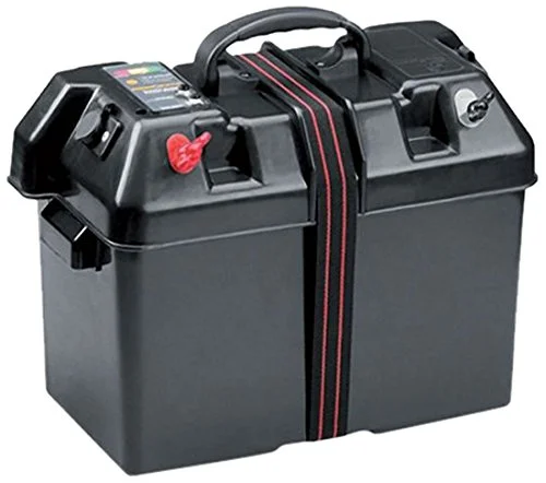 The MinnKota Trolling Motor Power Center adds safety and convenience. This model offers two 12V power ports, battery charge meter, circuit breakers, and external insulated power terminals.