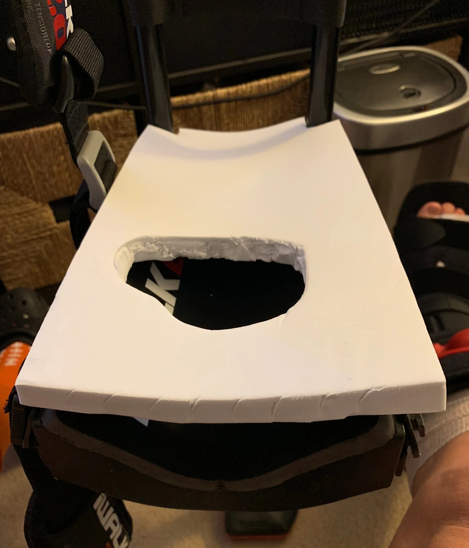 An inch of ultra-dense foam, with a cutout to eliminate the pressure point sits on the shin platform