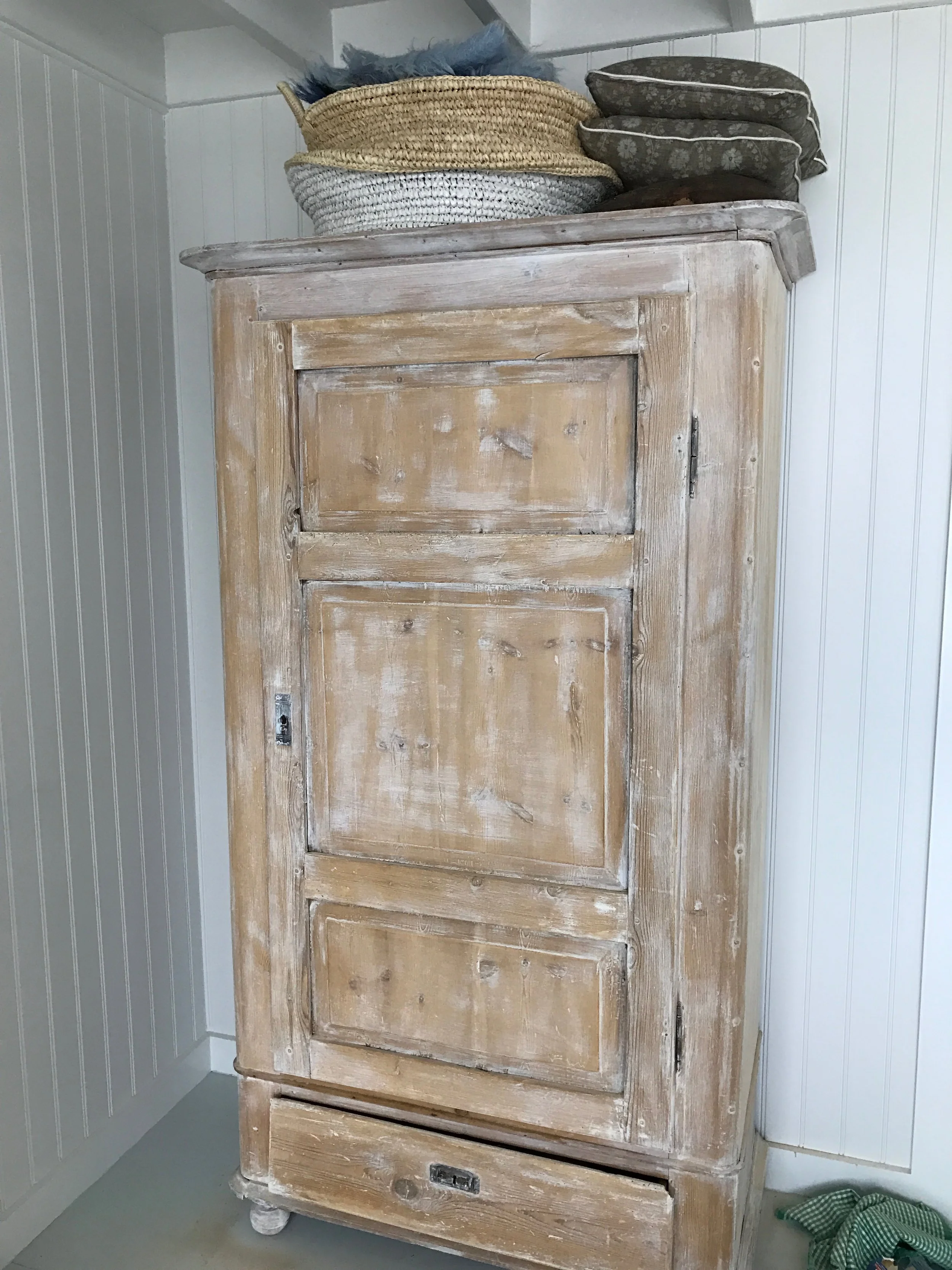 Bedroom armoire after first coat and sanding and finished piece ​