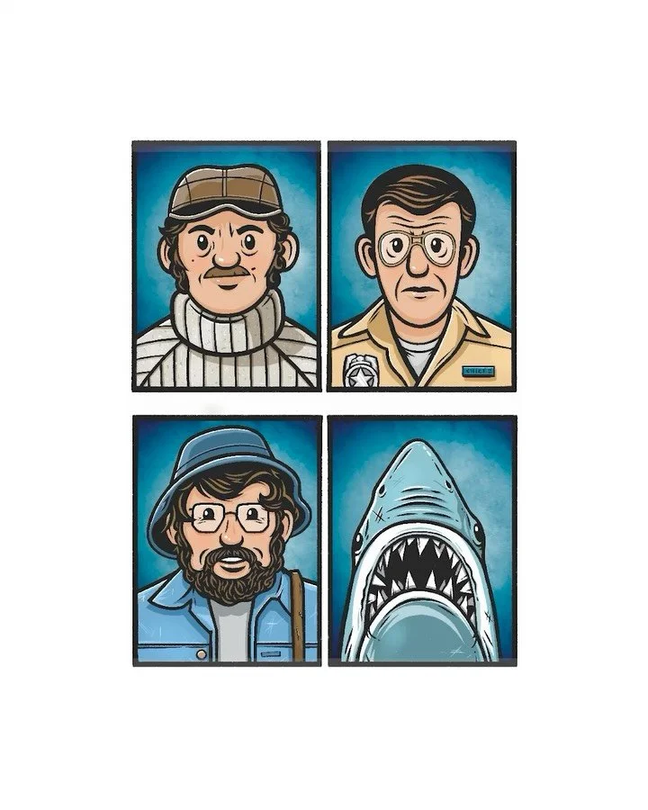 This past summer #jaws celebrated its 50th anniversary and to commemorate it I got to illustrate this yearbook inspired Class of &lsquo;75 sticker sheet for @capeclasp 

Drawing sharks never gets old 🦈

#jaws #illustration #process #drawing #sharks 