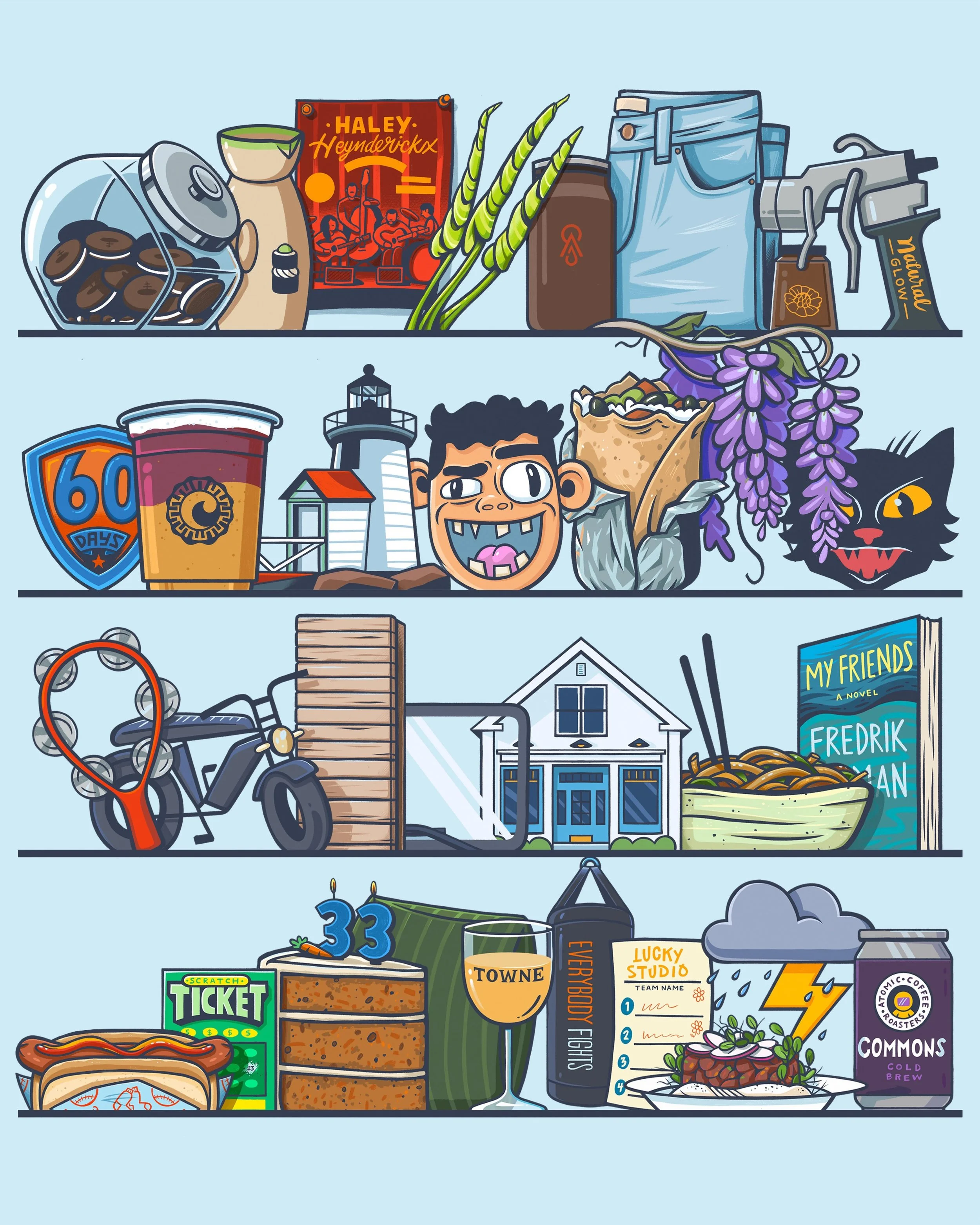 Month 5 of drawing one object every day as a journal entry is complete! Here is the May Shelf Portrait 🙌🏼

Each day I pick something that I did that day, finished, something I ate, or that I noticed to draw as a visual journal. I add it to that mon