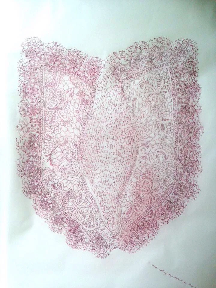 'Plath's Lace', drawing on tracing paper, 2015.
