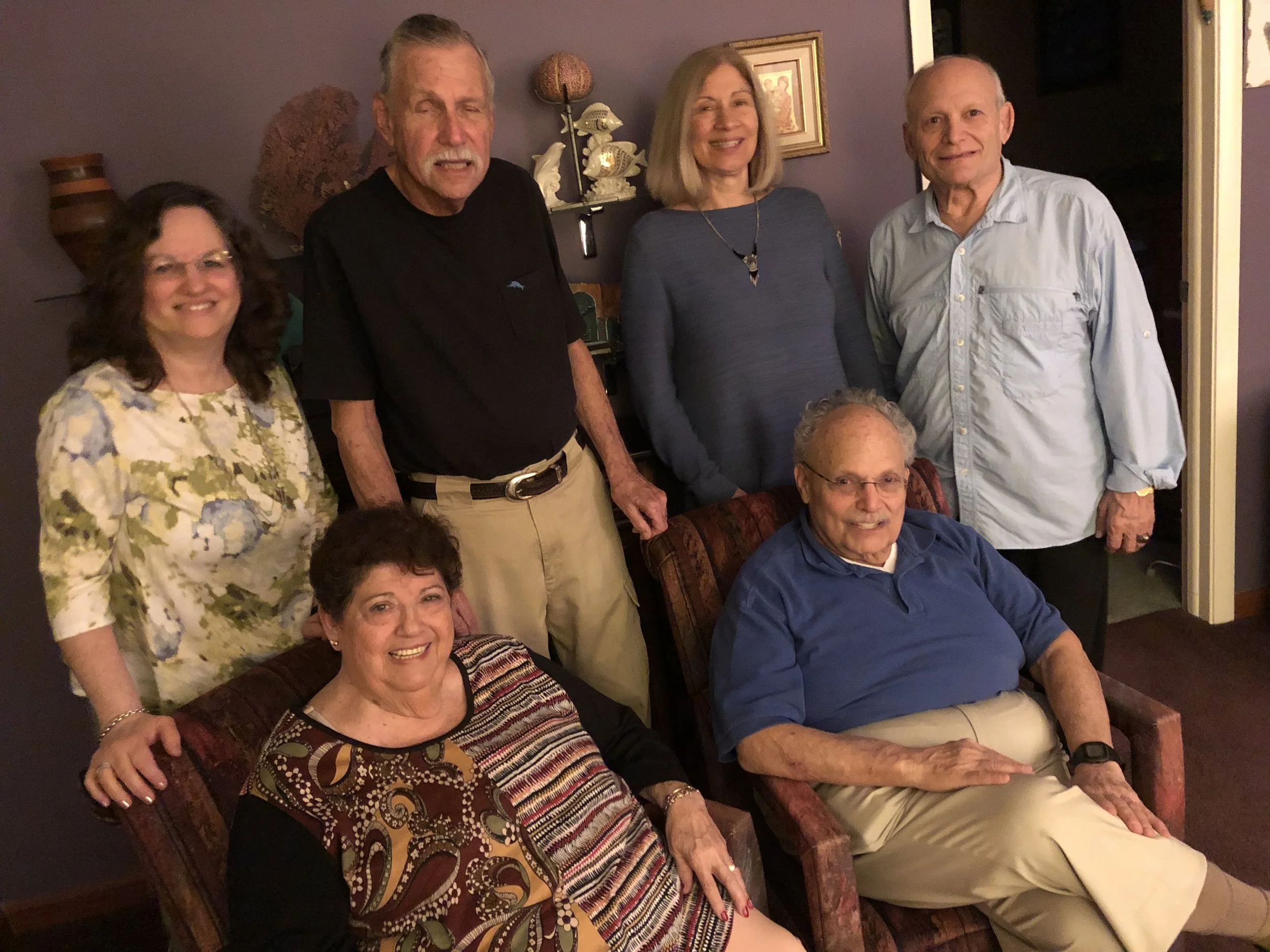 At the Grossmans, meeting the Bregmans. In a recent blog this picture had Arnee standing on the left-this time, here’s Sharon standing on the left next to Frane’s husband Joel. Frane seated front left next to Howard and his brother Jim in back right next to his wife Terry. February 14, 2019 Lake Worth, Florida