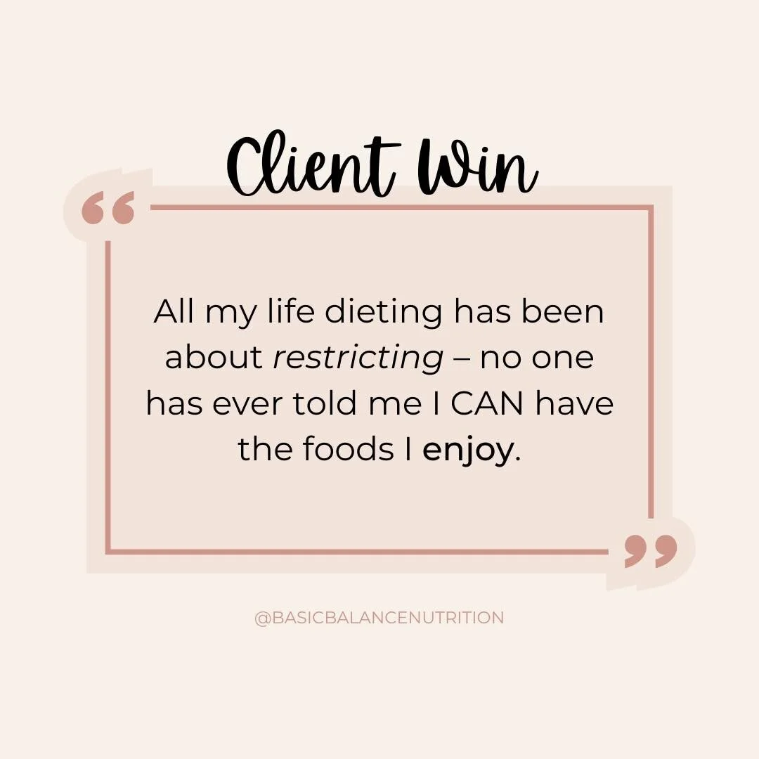 Wednesday client win✨
.
Restriction in any form &ndash; under-eating or restrictive food rules &ndash; can lead to a natural drive to eat, and most of the time to overeat. Which then can cause us to enter in the restrict-binge diet cycle without know