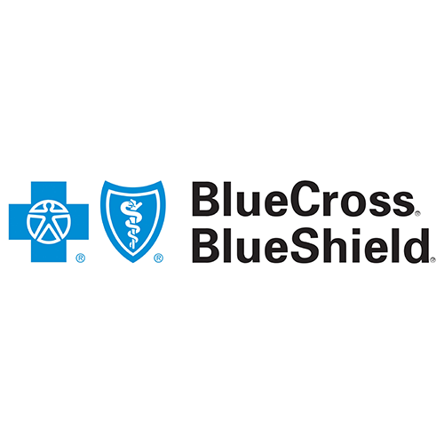 BlueCross BlueShield logo with a blue cross, a shield with a snake, and the company name.