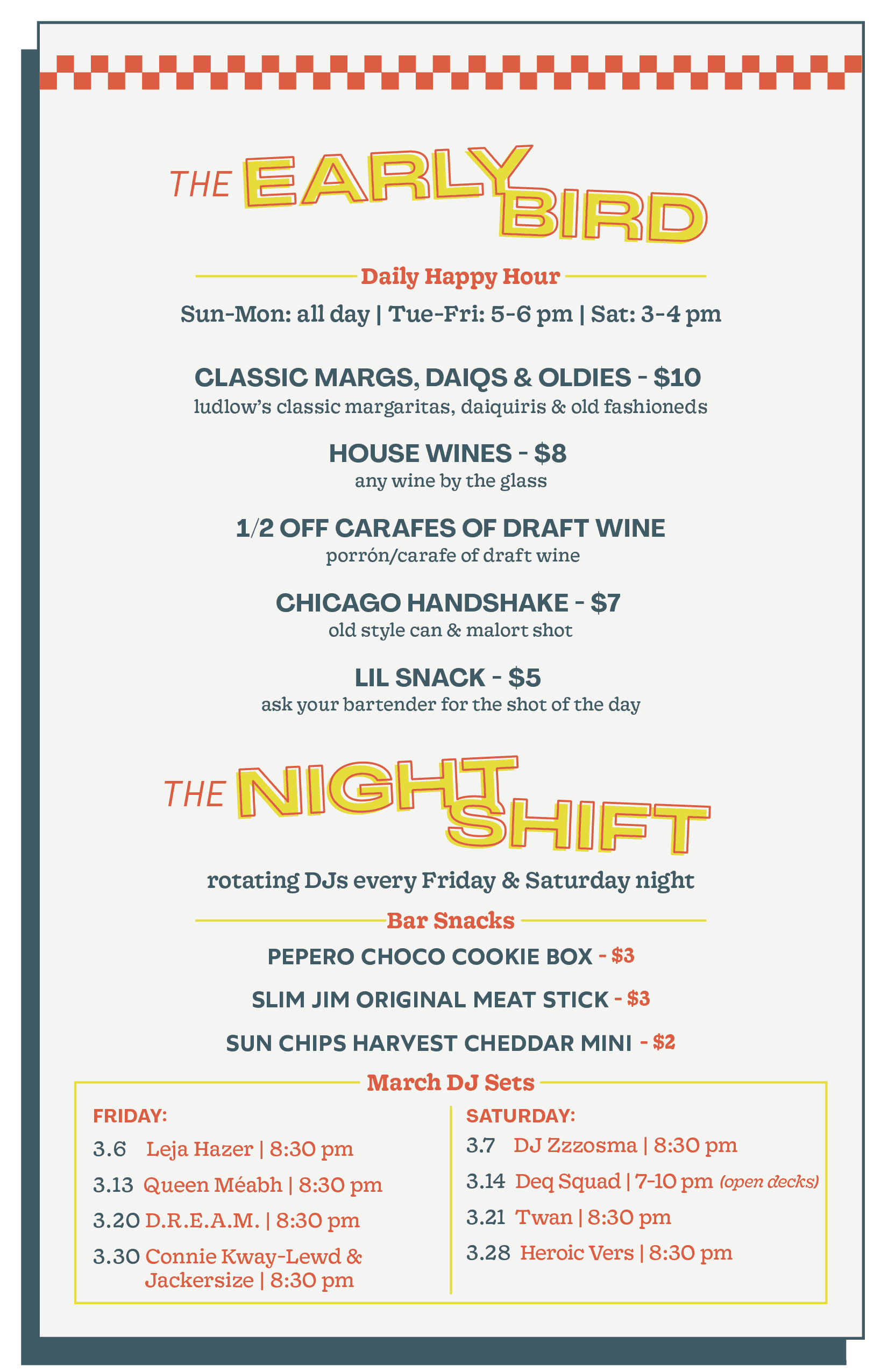 Ludlow Happy Hour Menu