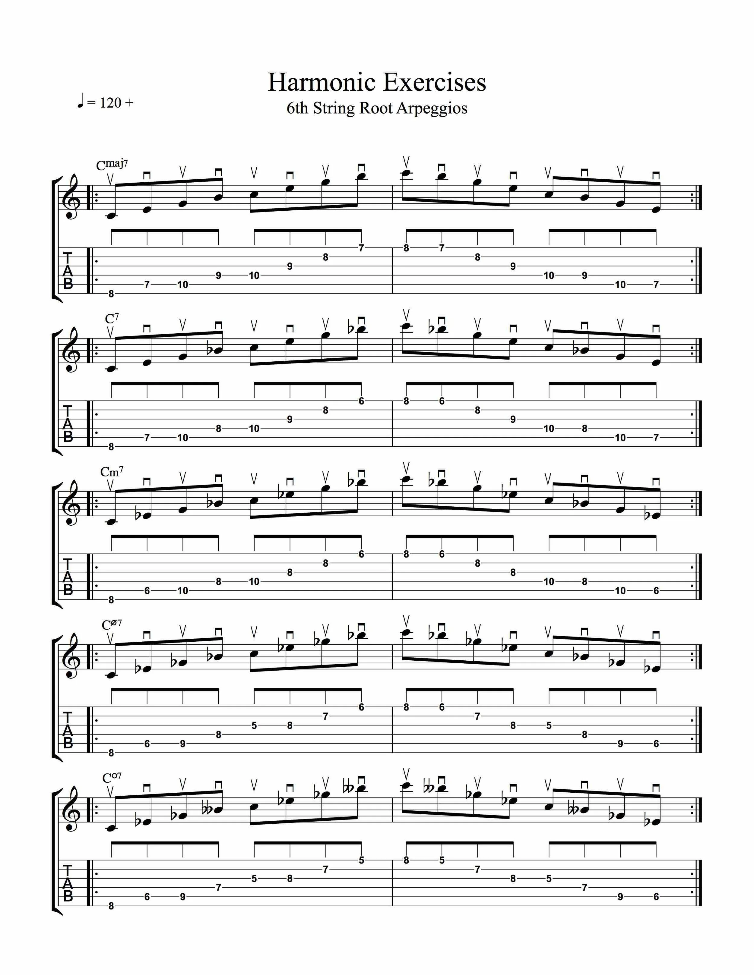 Harmonic Exercise Arpeggios in 1 position 6thstring root — Andy Mowatt
