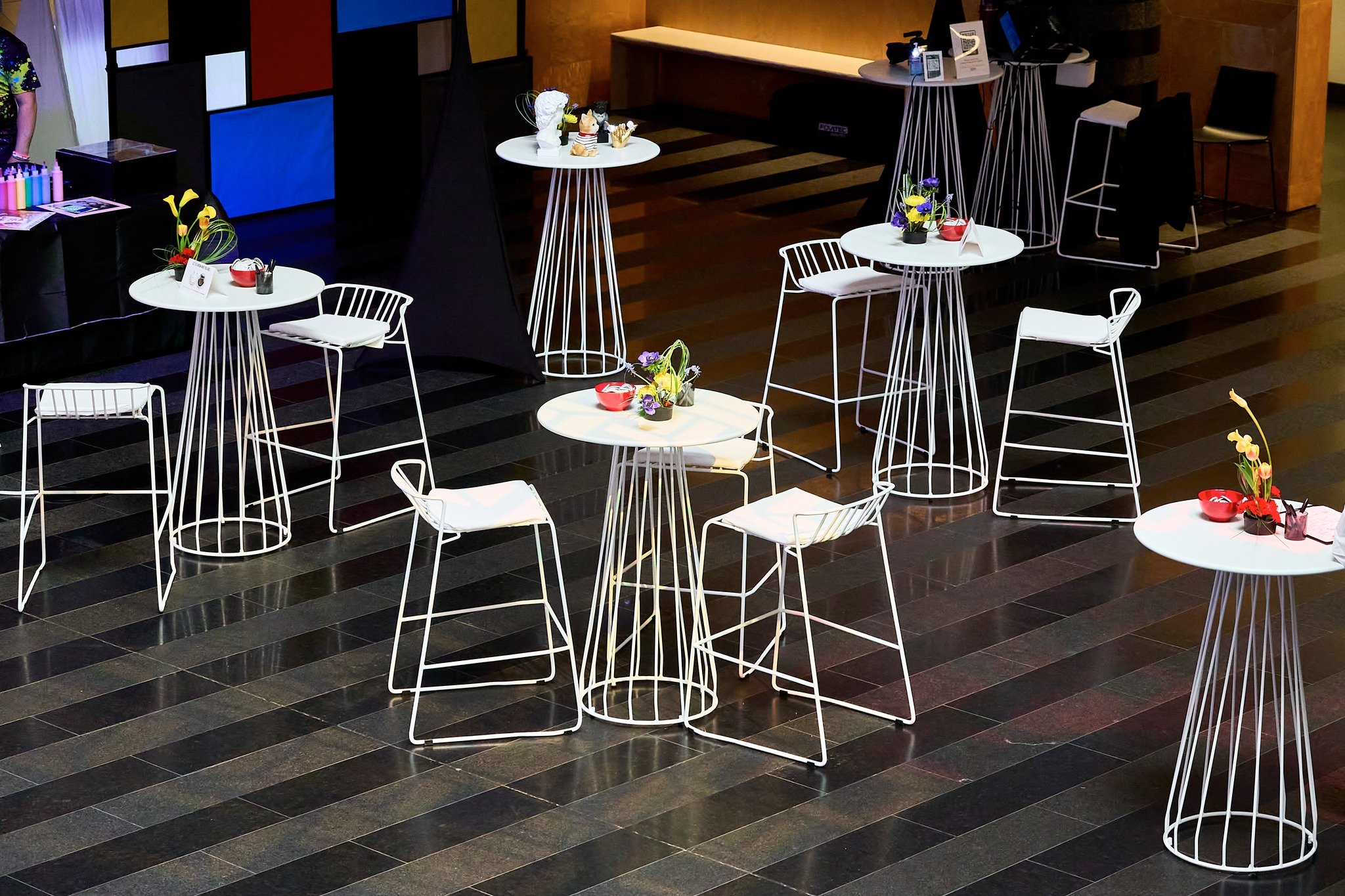 Transforming the Atrium of SF MOMA into a masterpiece with AFR (@afrfurniturerental)  at #EntireProductions #ModernArtAttack! ✨ Their furniture, including high bars and lounge vignettes, not only provided comfort but also added a touch of elegance th