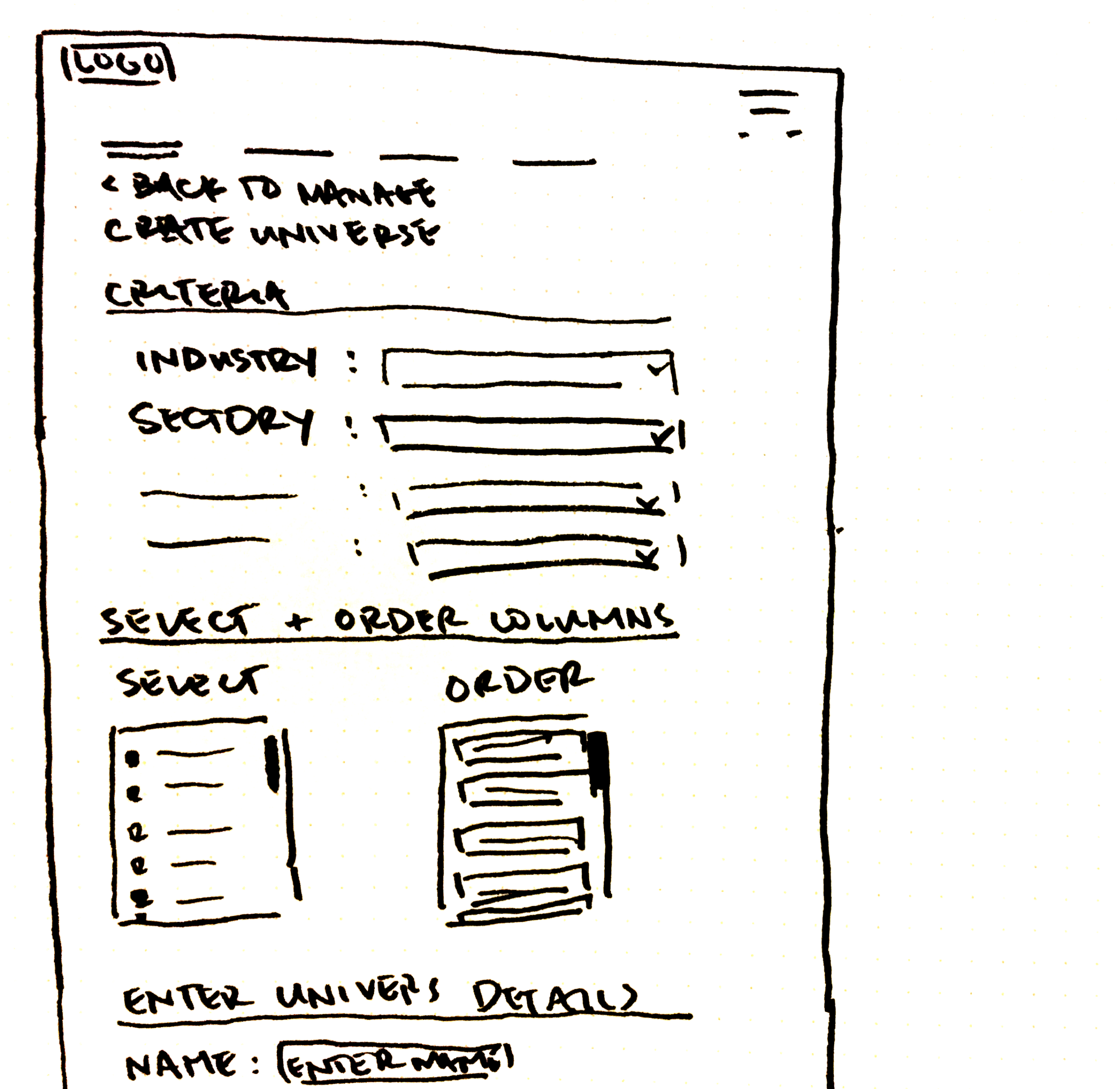 Wireframe of Create Universe