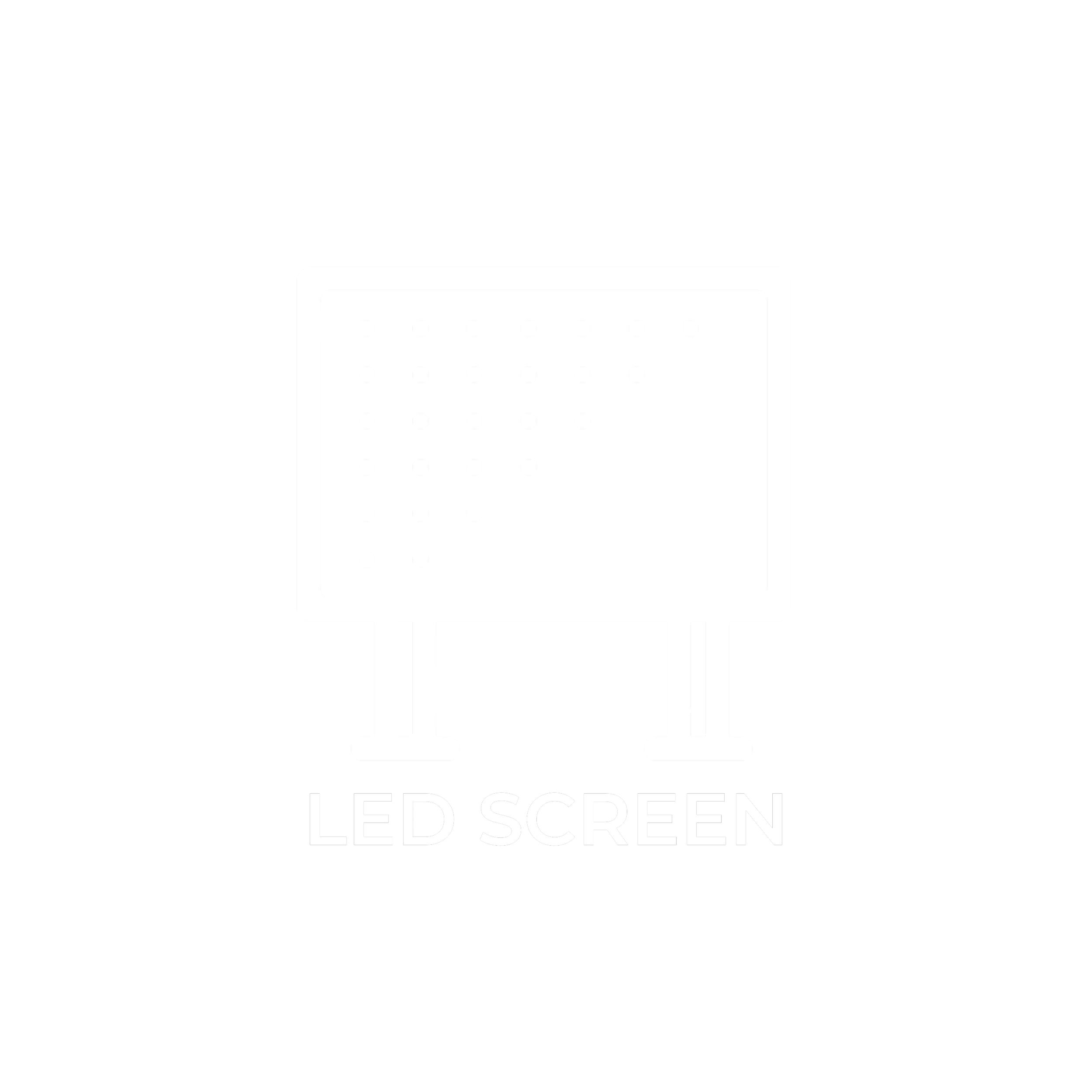 Outline of an LED screen with the words "LED SCREEN" written below in white text on a black background.