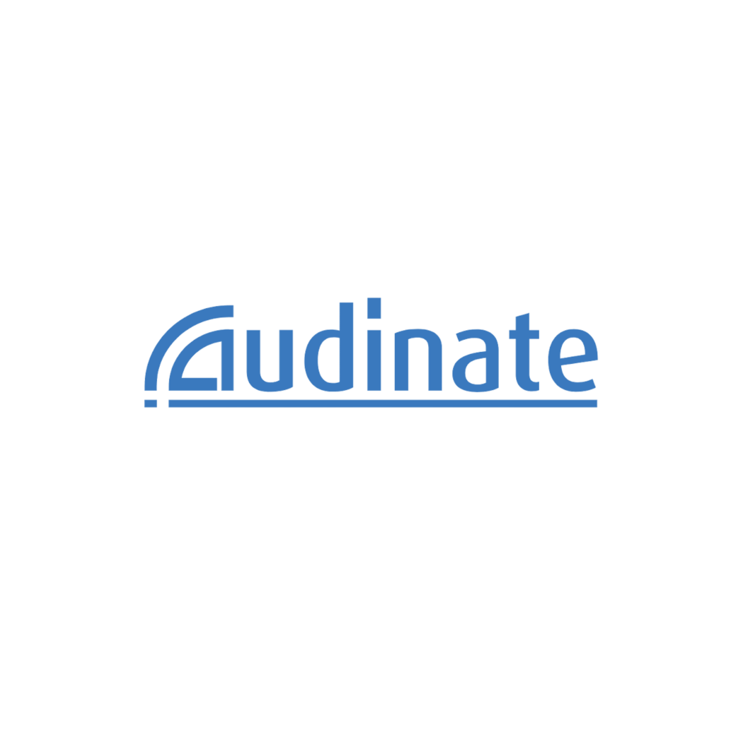 Black background with the blue Audinate logo and company name.