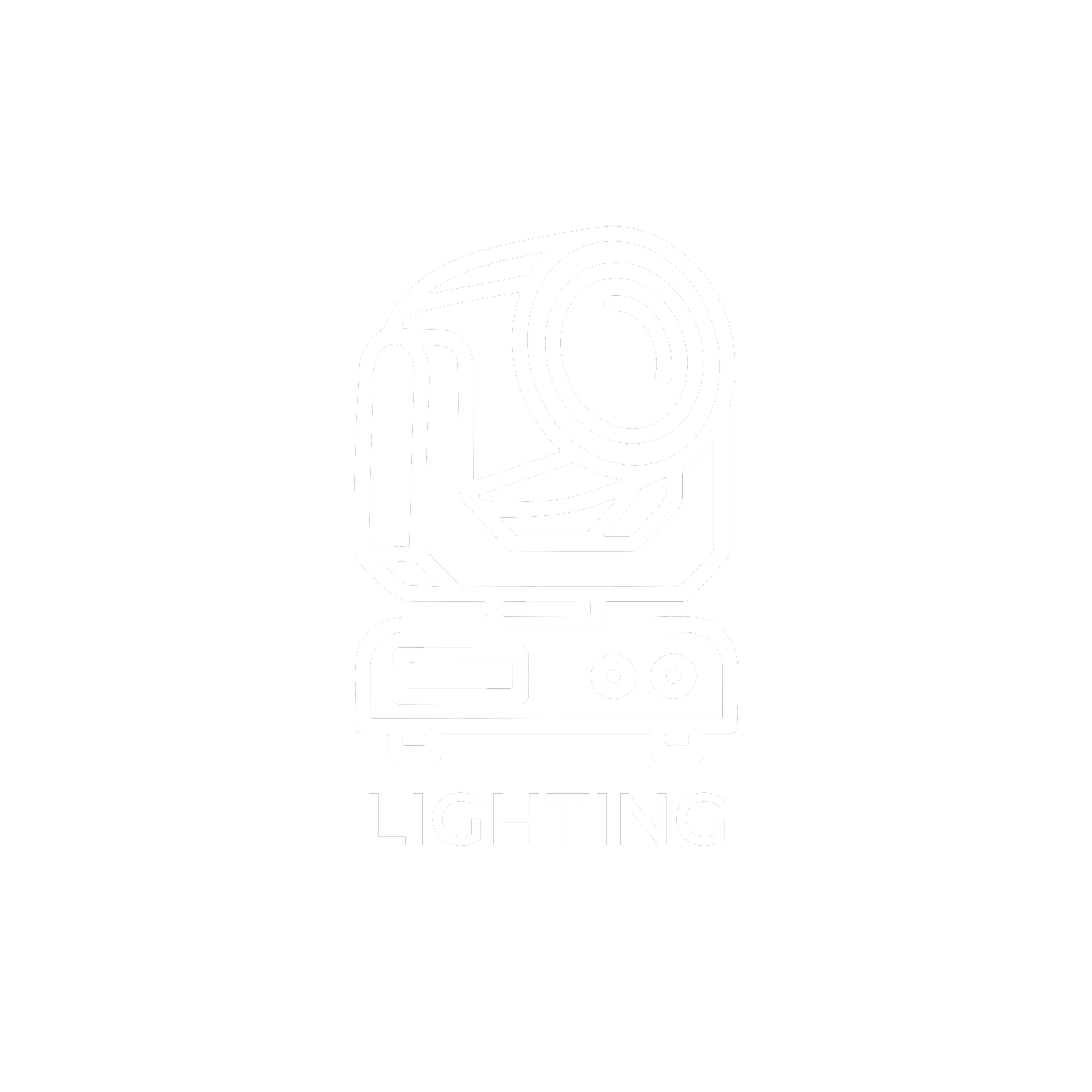 Outline of a traffic light with the word 'LIGHTING' written below it.