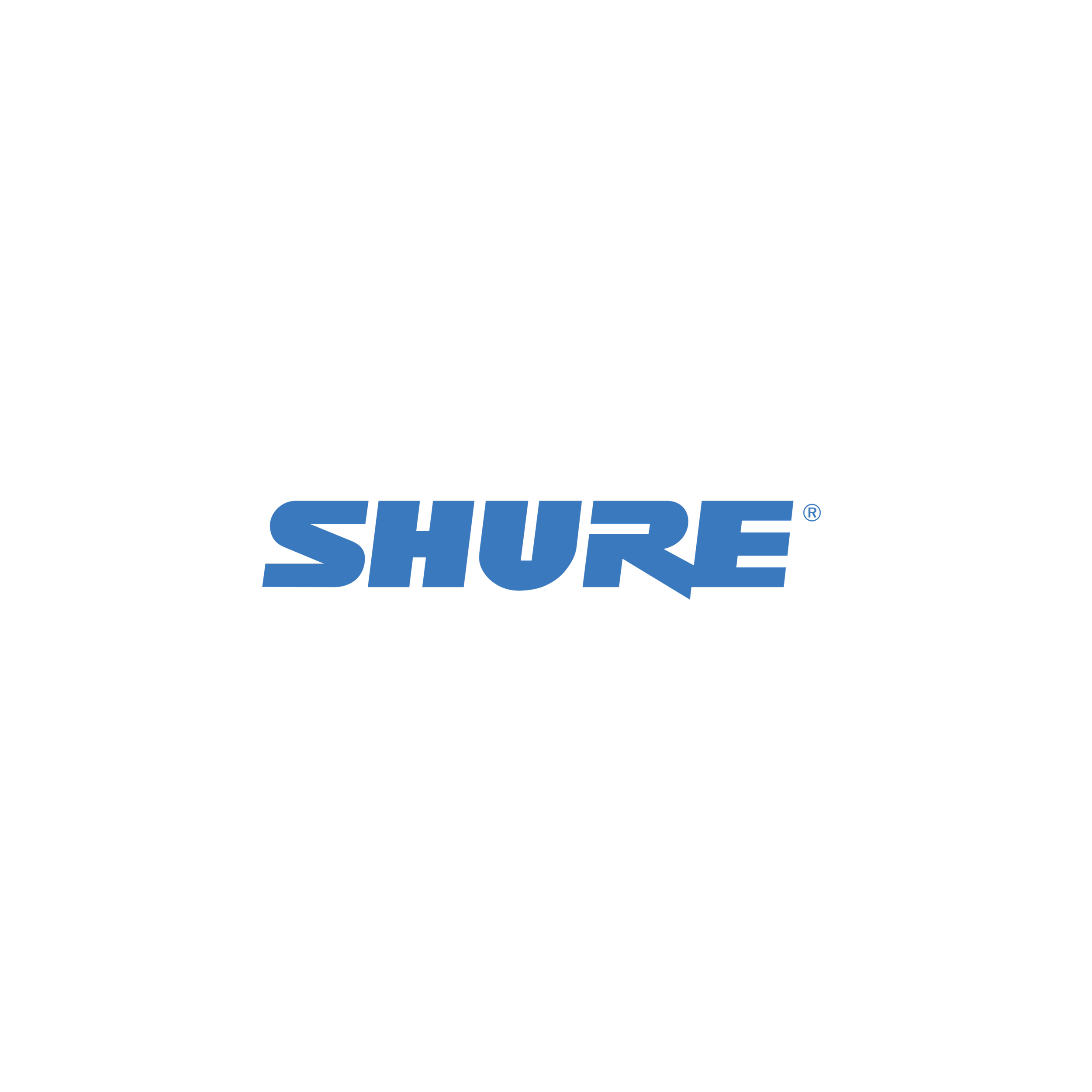 A black background with the word SHURE in bold blue uppercase letters.