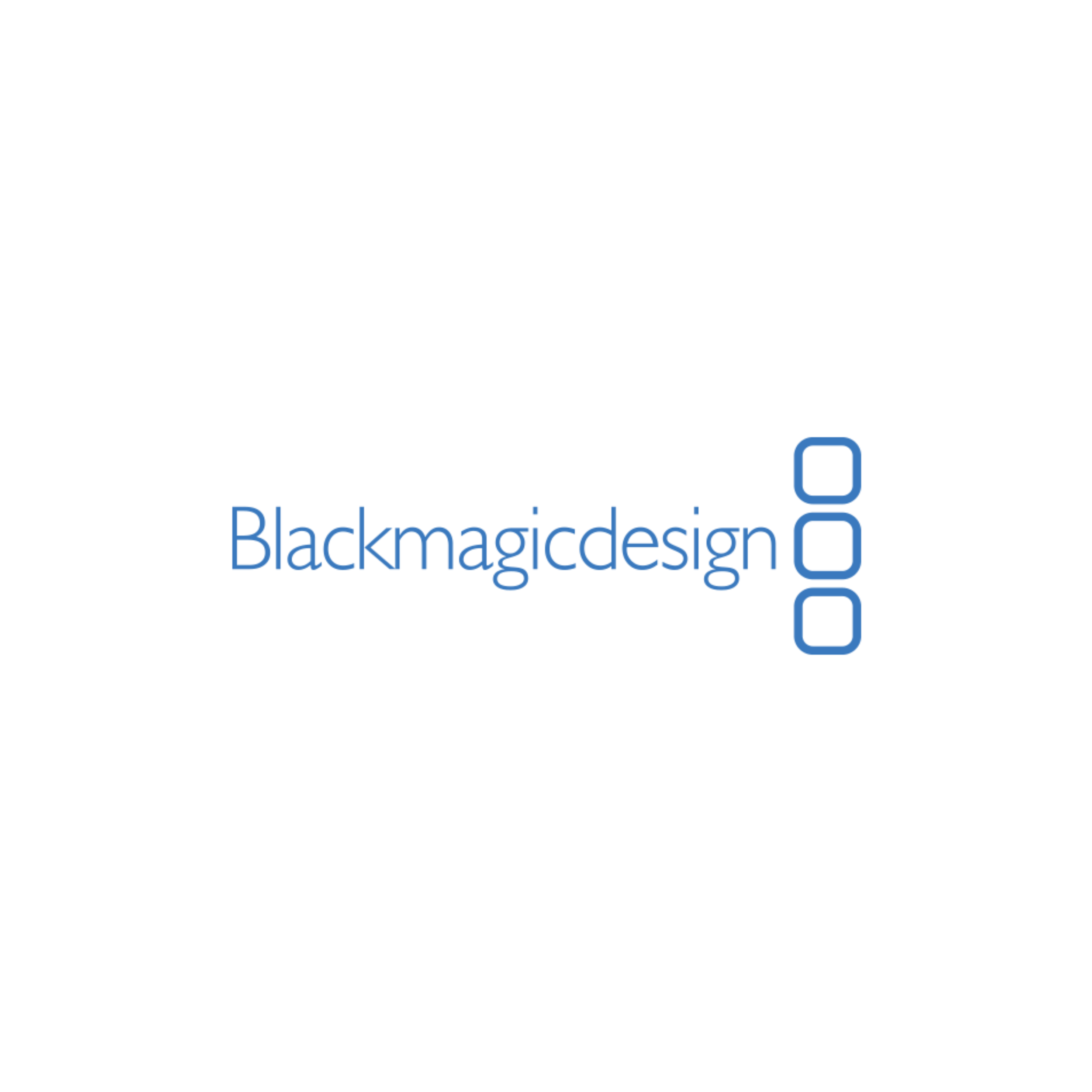 Black text that reads 'Blackmagicdesign' with a blue 'O' and a website URL at the bottom.