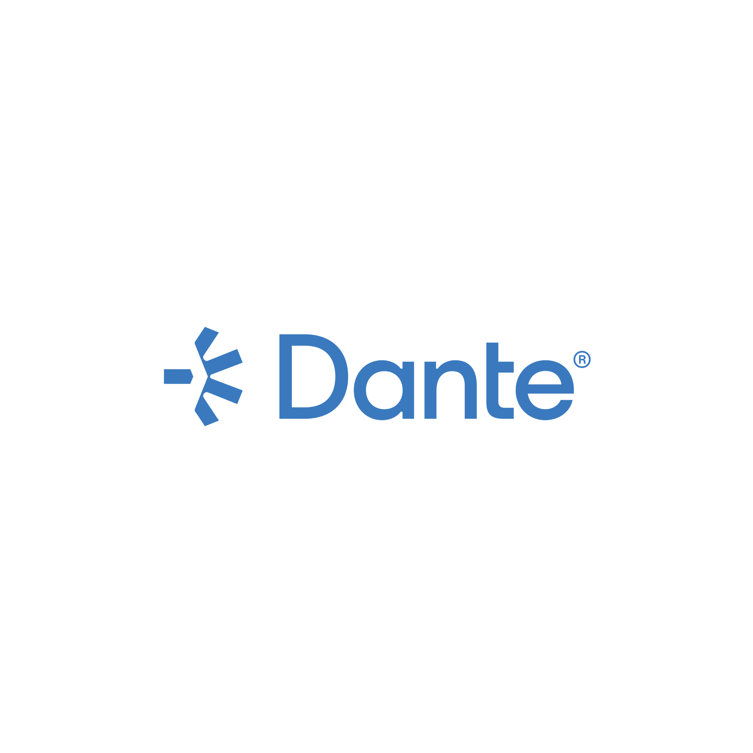 Dente logo with the words 'Dente' in blue and a circular arrow surrounding the letter 'D'.