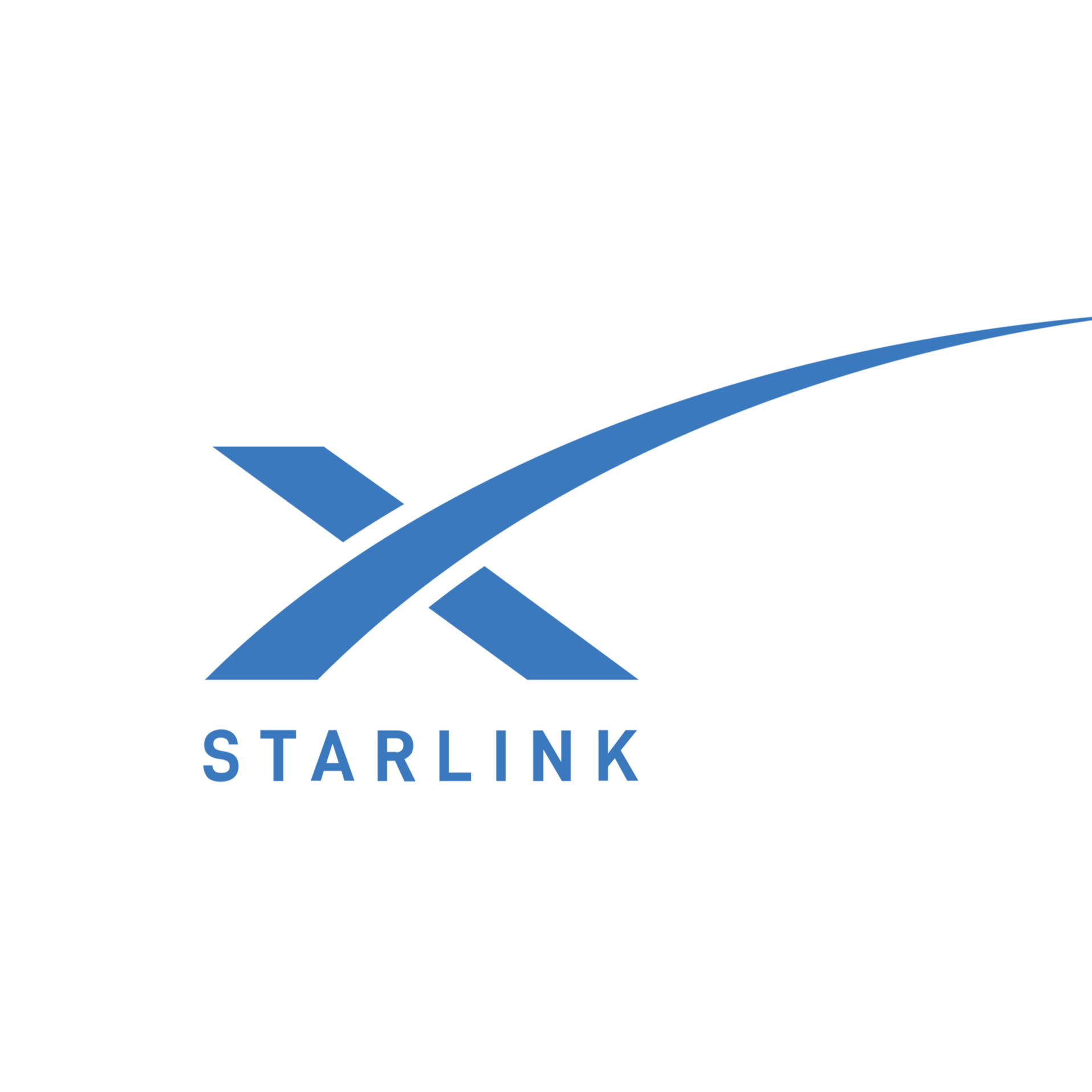 Starlink logo with stylized satellite dish and signal waves in white and blue on black background