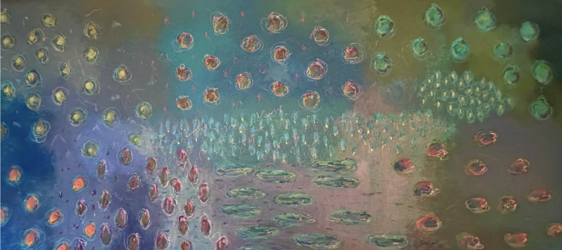 Reflections on Peace, 2025, 49.21 × 110.24 inches, Mixed media on bamboo paper and canvas