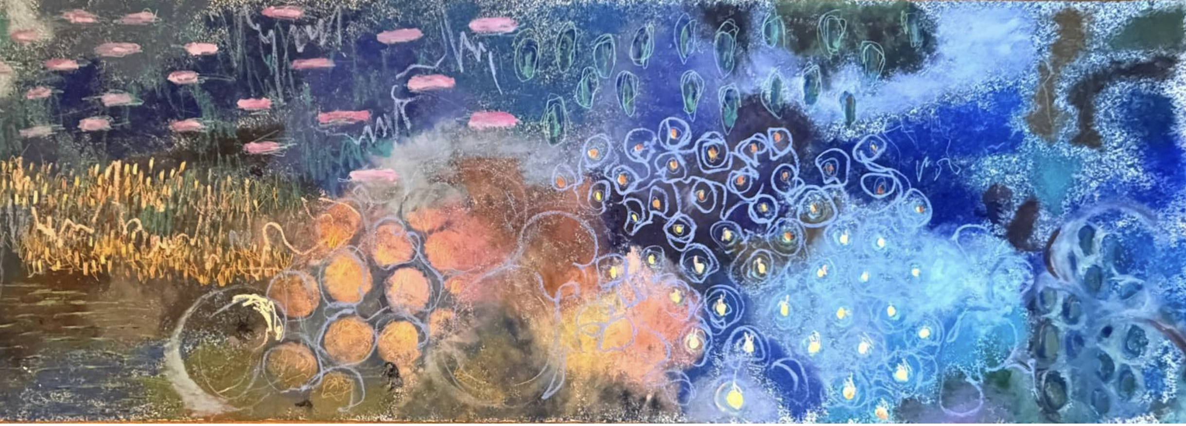 Reflections in Harmony III, 2022, 45.28 × 120.08 inches, Mixed media on cotton paper and canvas