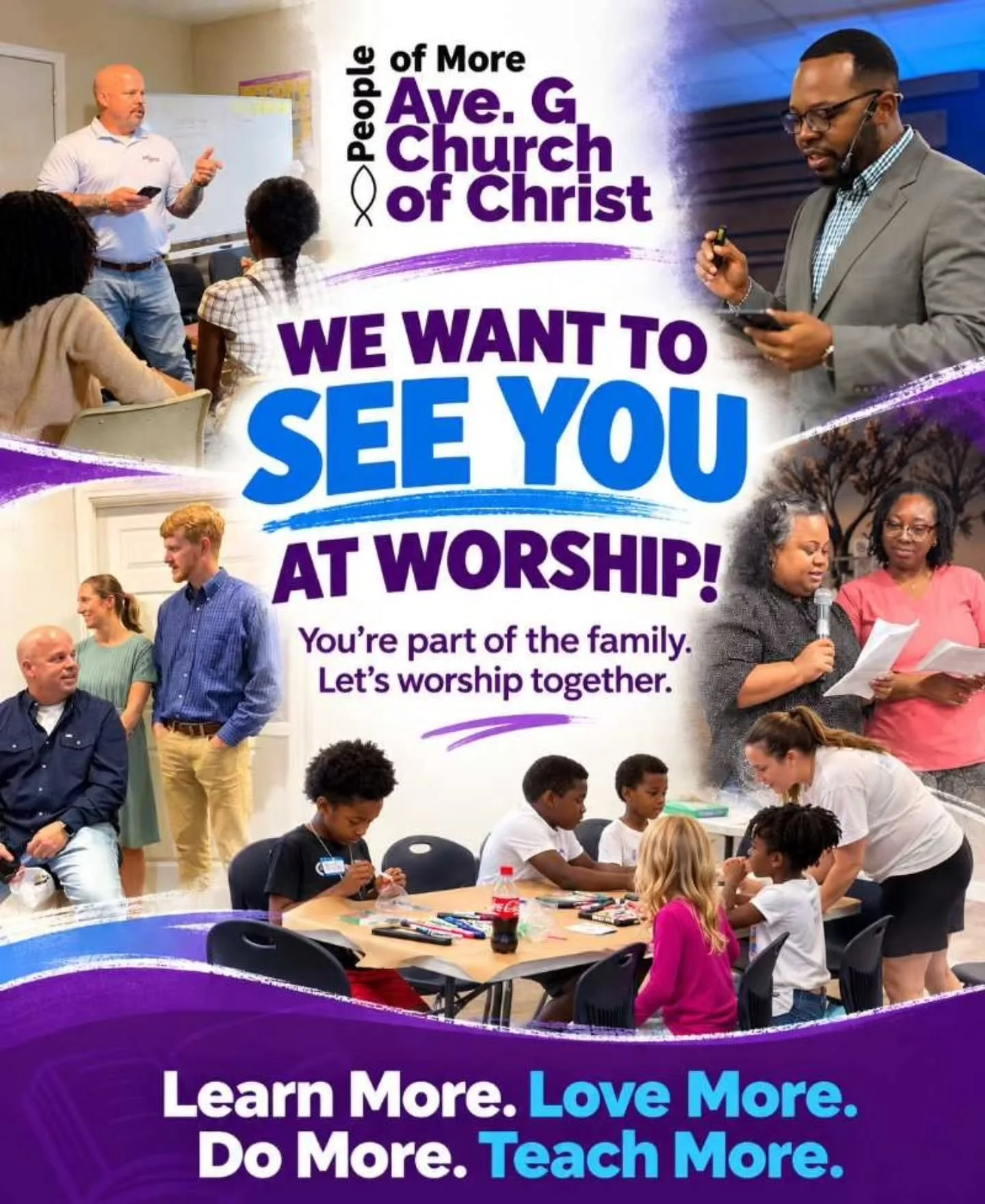YOU&rsquo;RE INVITED TO WORSHIP WITH US!

Come worship with us at Avenue G Church of Christ!
Whether you&rsquo;re new to faith, searching for a church family, or looking for a place to grow in your walk with Christ, there&rsquo;s a place for you here