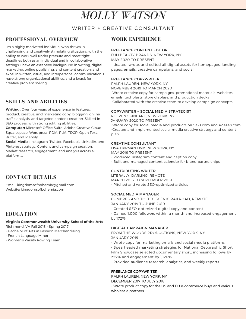 Pink Simple Lines Customer Service Resume.png