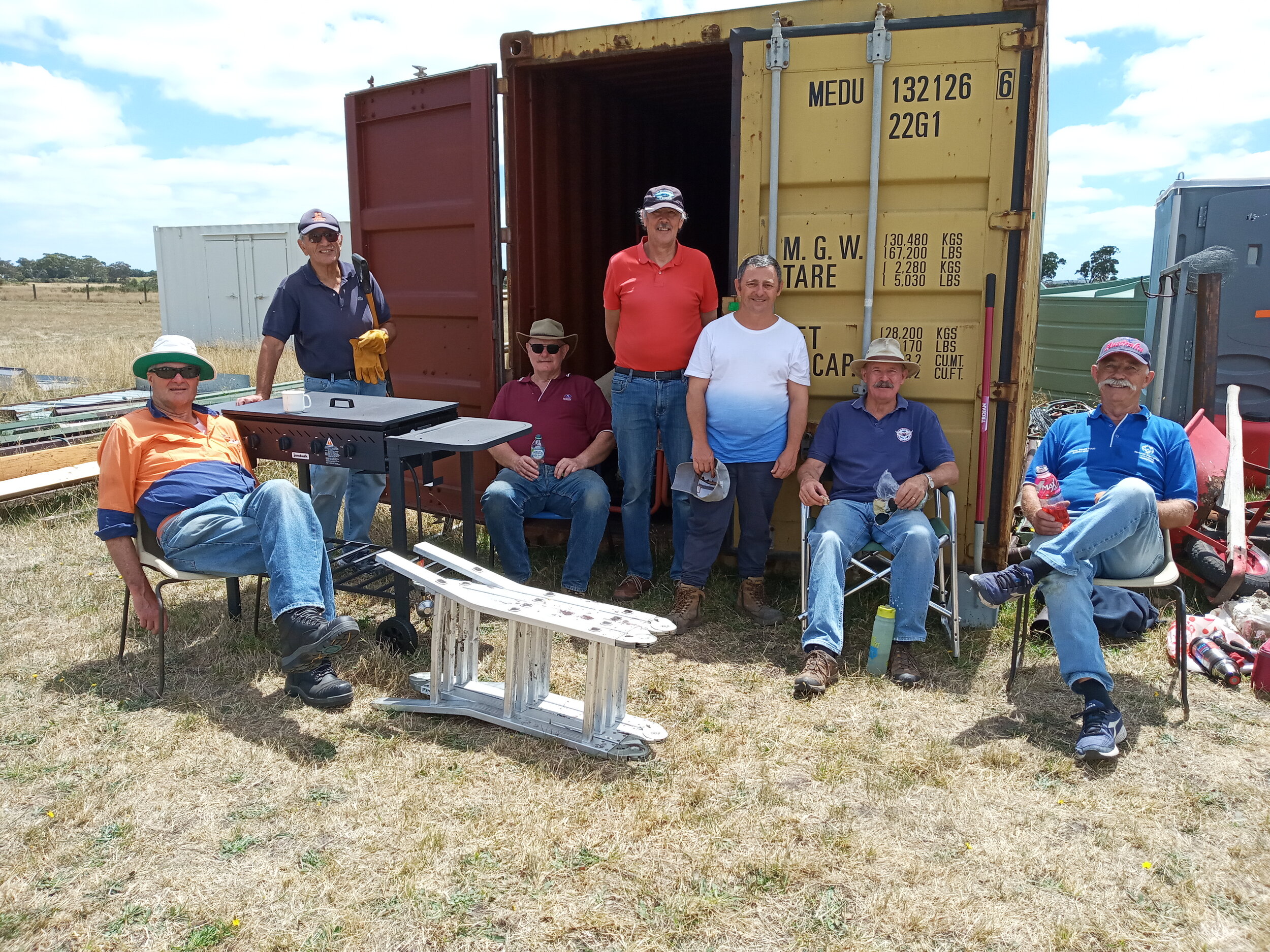  31/1  Taking a break are Bill S, Dino T, Simon, Gary C, Vince M, David W and Rob B  Also present were Ben F, the man with the fencing smarts, John A, and Geoff M 