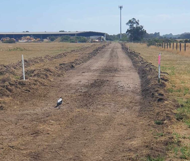  22/2  Newly graded track looking west from the SEMAC area   Soon to be covered in crushed contrete watered and rolled 