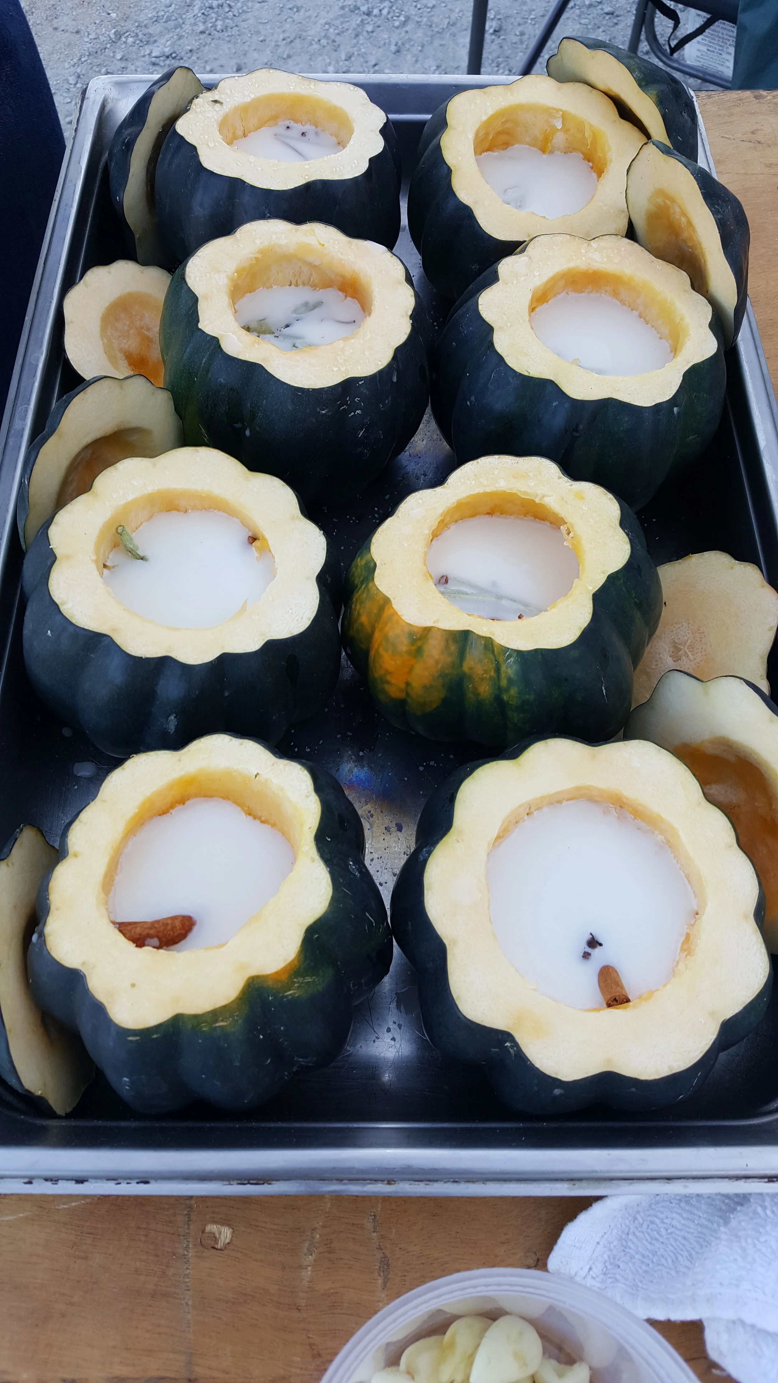 Acorn squash, hazelnut milk, spices waiting for the embers