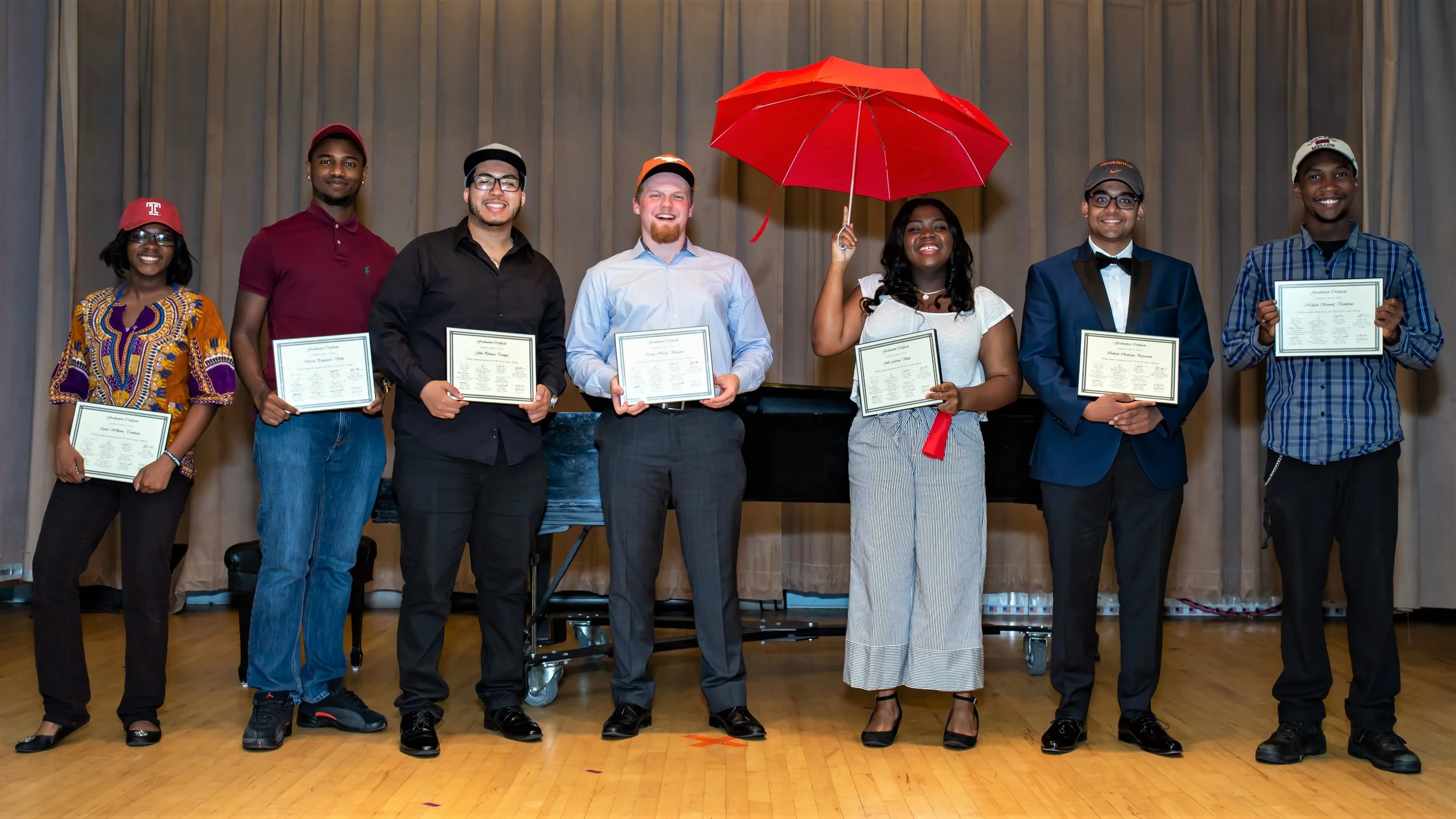 From left to right: Agnes Williams, Derrick Pondexter, John Polanco, David Hiester, Akili Farrow, Indrojit Chatterjee and Malique Bennett. Absent: Jasyn Brazoban and Na'Zir McFadden.