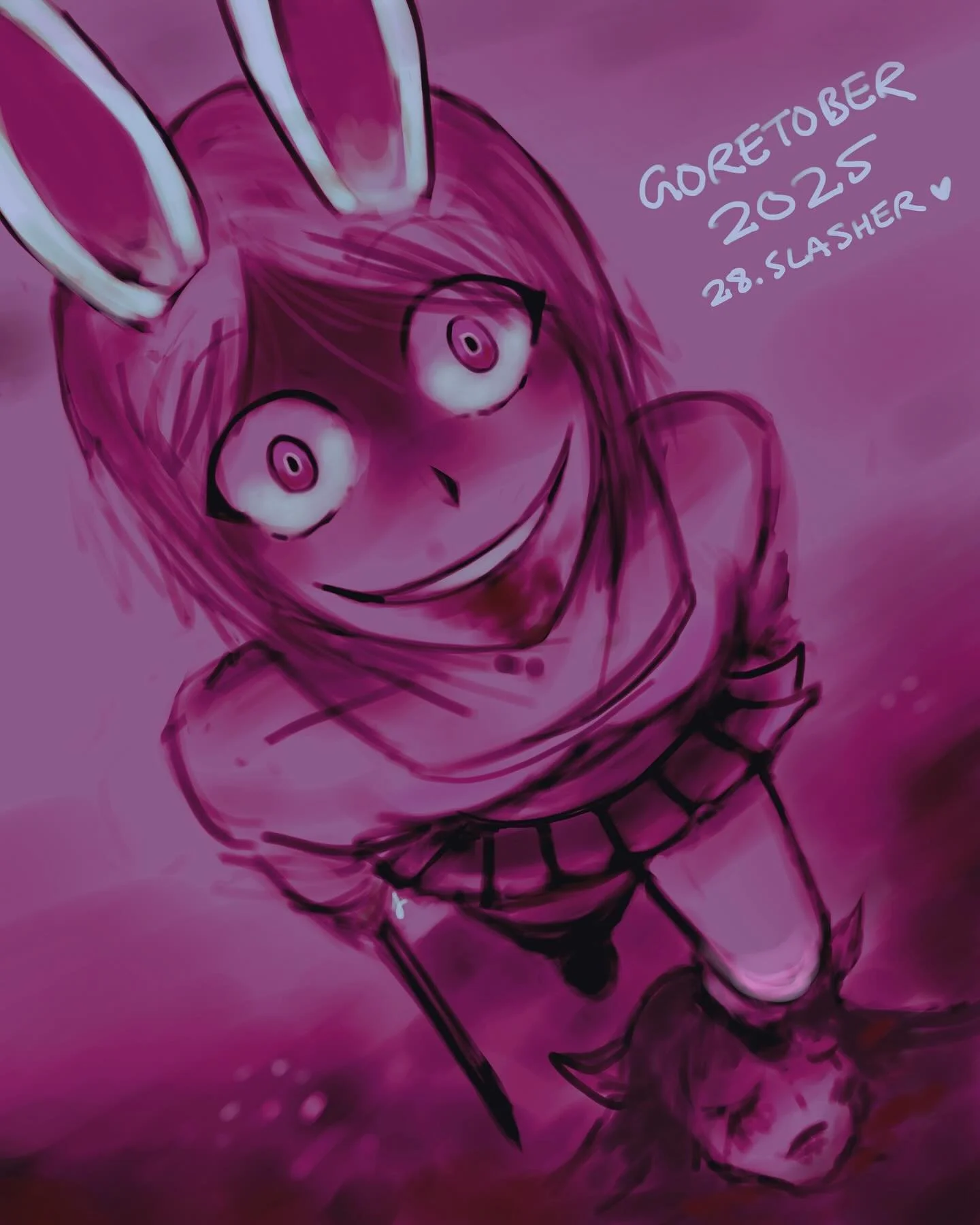Goretober Day 28: Slasher 
Bunny vs. Wolf

Drawn with Procreate on iPad ✍🏻

#xxanemiagoretober2025 #goretober2025 #bunnywolf #horrorart