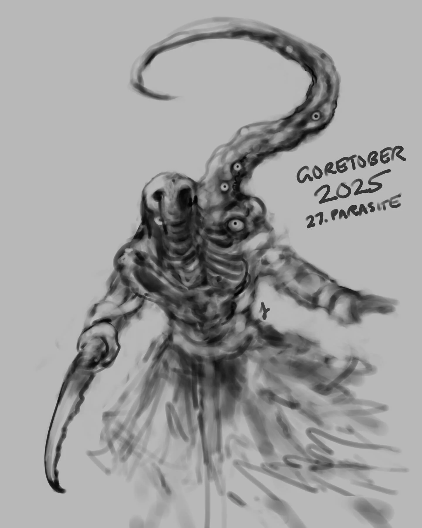 Goretober Day 27: Parasite

Drawn with Procreate on iPad ✍🏻

#xxanemiagoretober2025 #goretober2025 #horrorart #procreateart