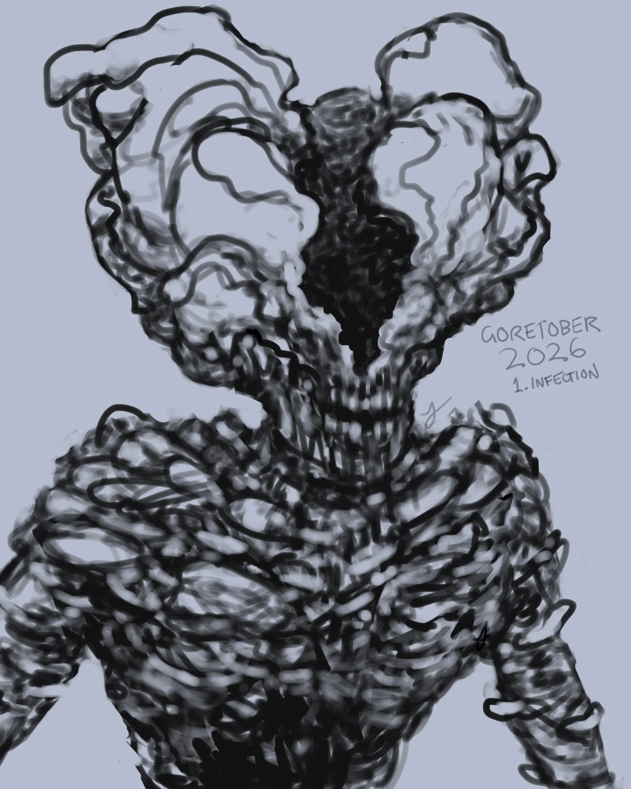 Goretober Day 1: Infection 

Drawn with Procreate ✍🏻
#xxanemiagoretober2026 #goretober2026 #horrorart