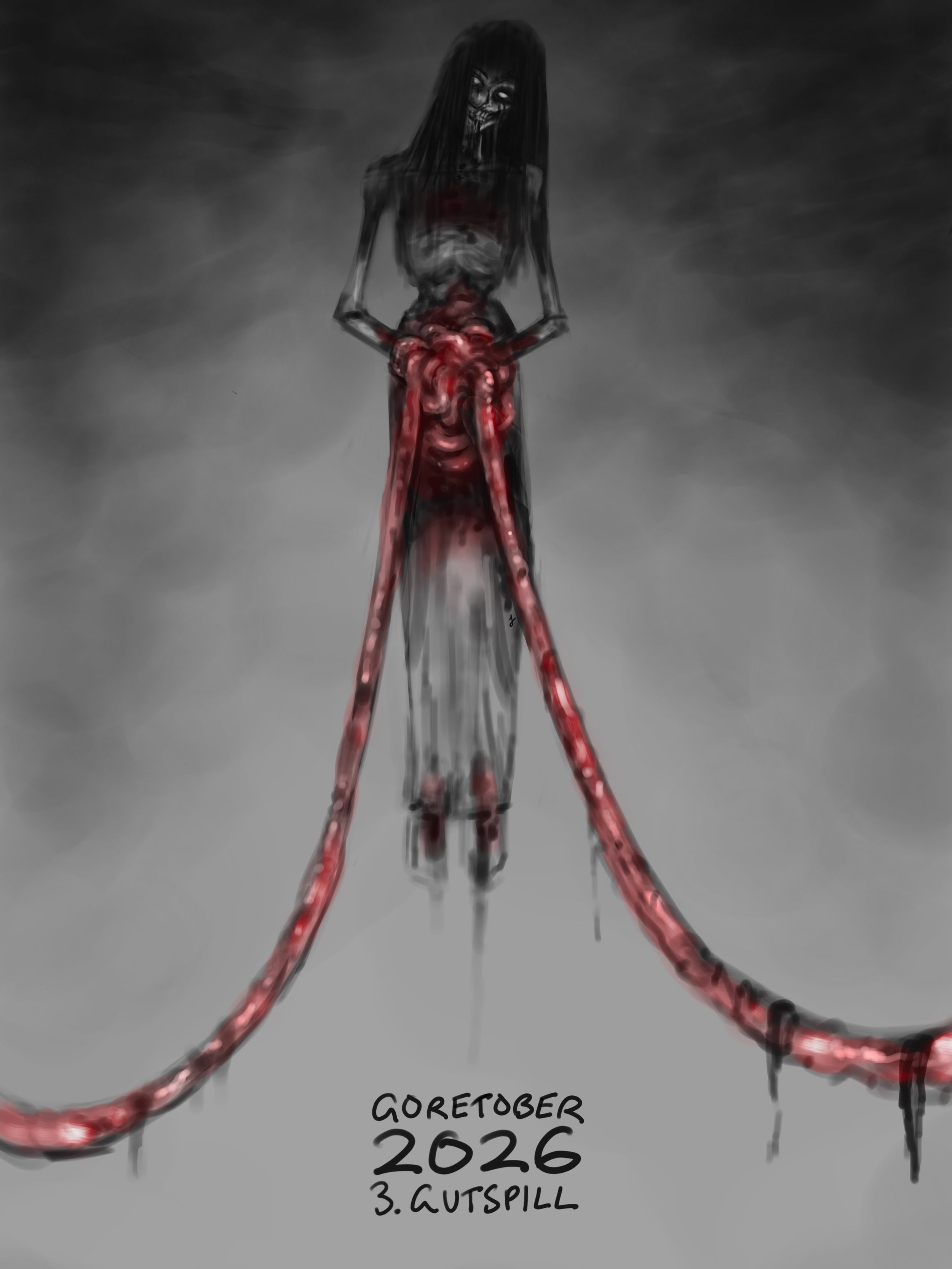 Goretober Day 3: Gutspill

Drawn with Procreate ✍🏻
#xxanemiagoretober2026 #goretober2026 #horrorart