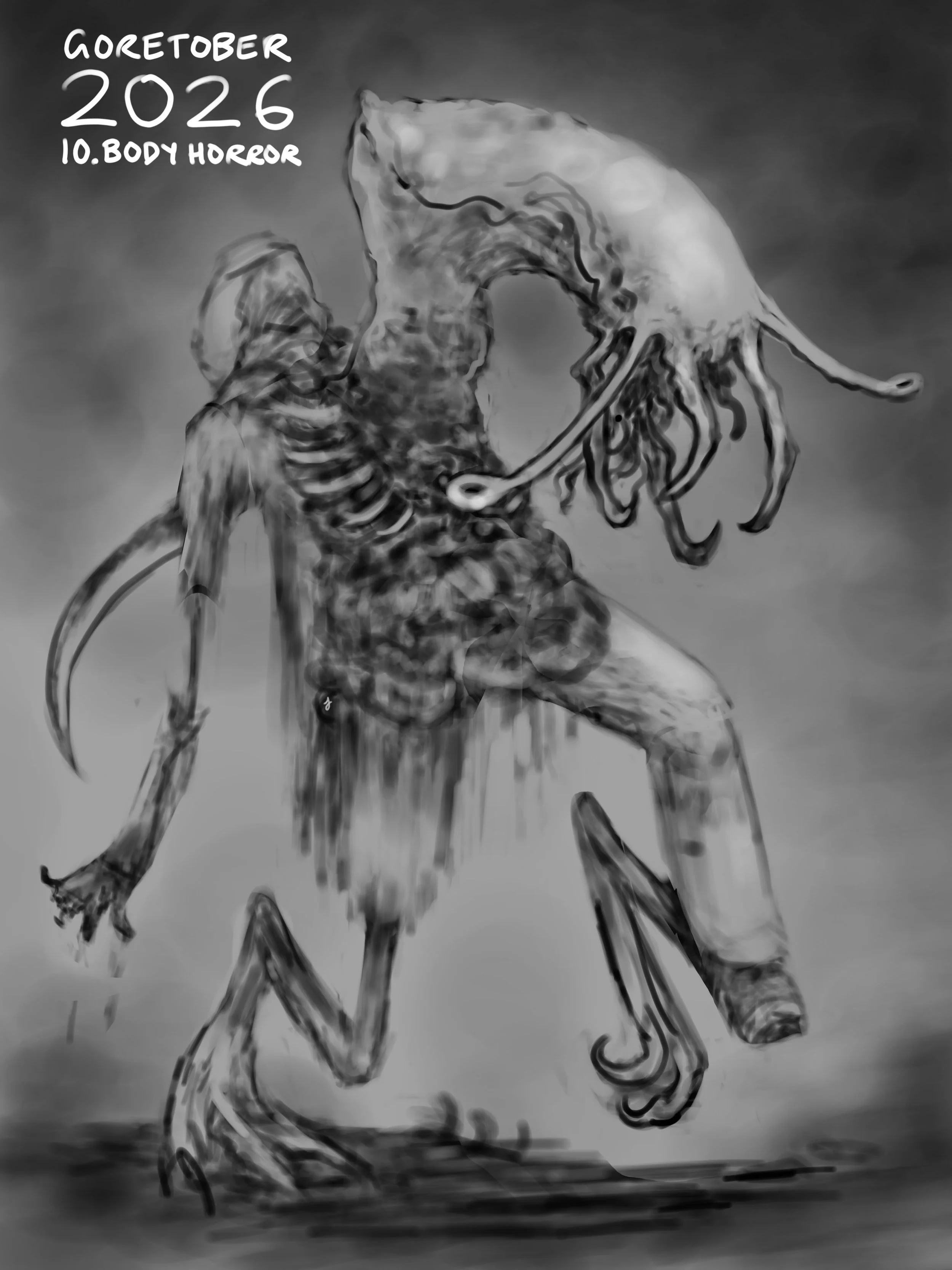 Goretober Day 10: Body Horror
Remastered concept design I created way back at uni ⚡️

Drawn with Procreate ✍🏻
#xxanemiagoretober2026 #goretober2026 #horrorart