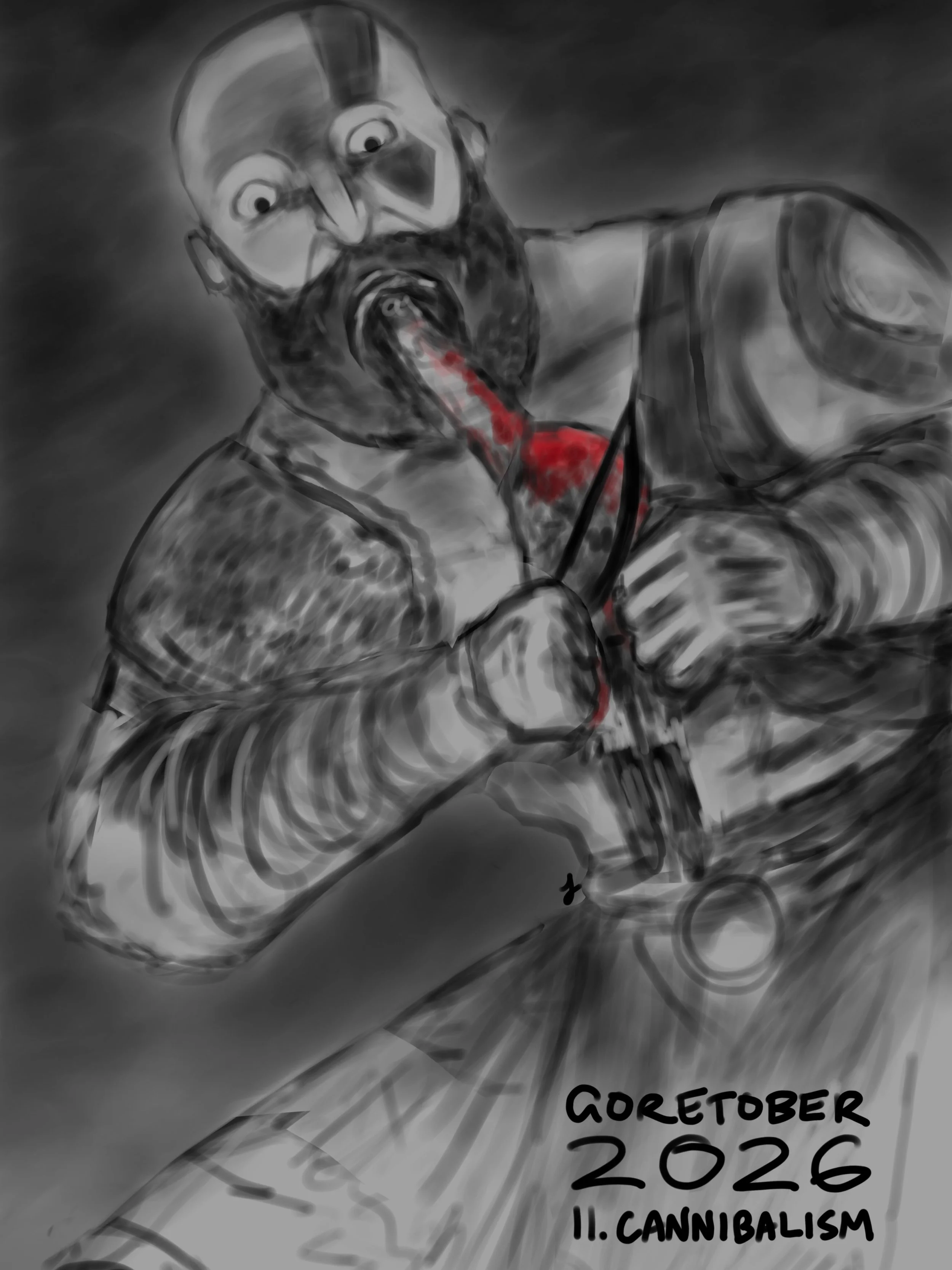 Goretober Day 11: Cannibalism
World&rsquo;s Okayest Dad 🏆

Drawn with Procreate ✍🏻
#xxanemiagoretober2026 #goretober2026 #horrorart