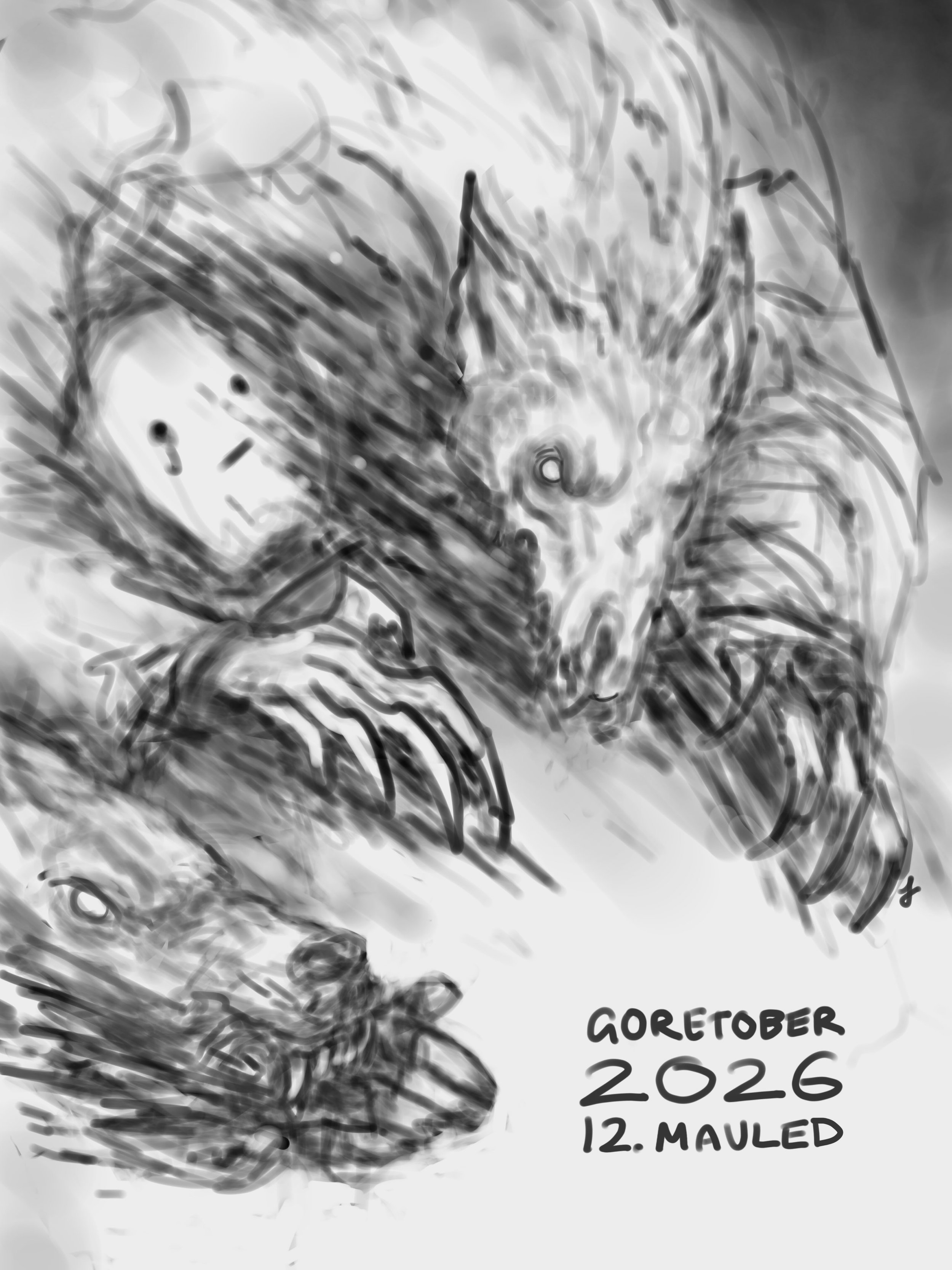 Goretober Day 12: Mauled
🐺‼️

Drawn with Procreate ✍🏻
#xxanemiagoretober2026 #goretober2026 #horrorart