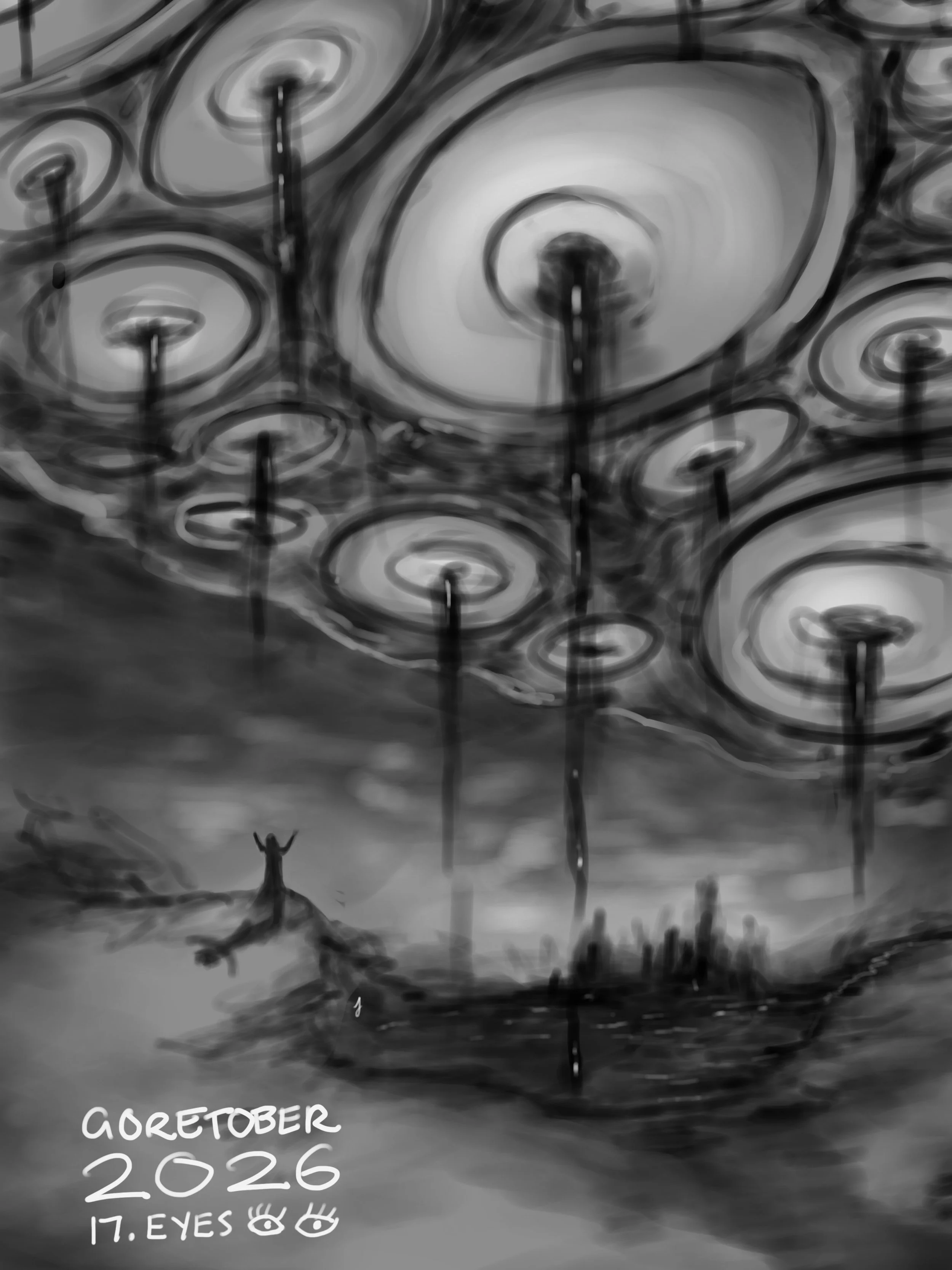 Goretober Day 17: Eyes 
Cry me a river 😪

Drawn with Procreate ✍🏻
#xxanemiagoretober2026 #goretober2026 #horrorart