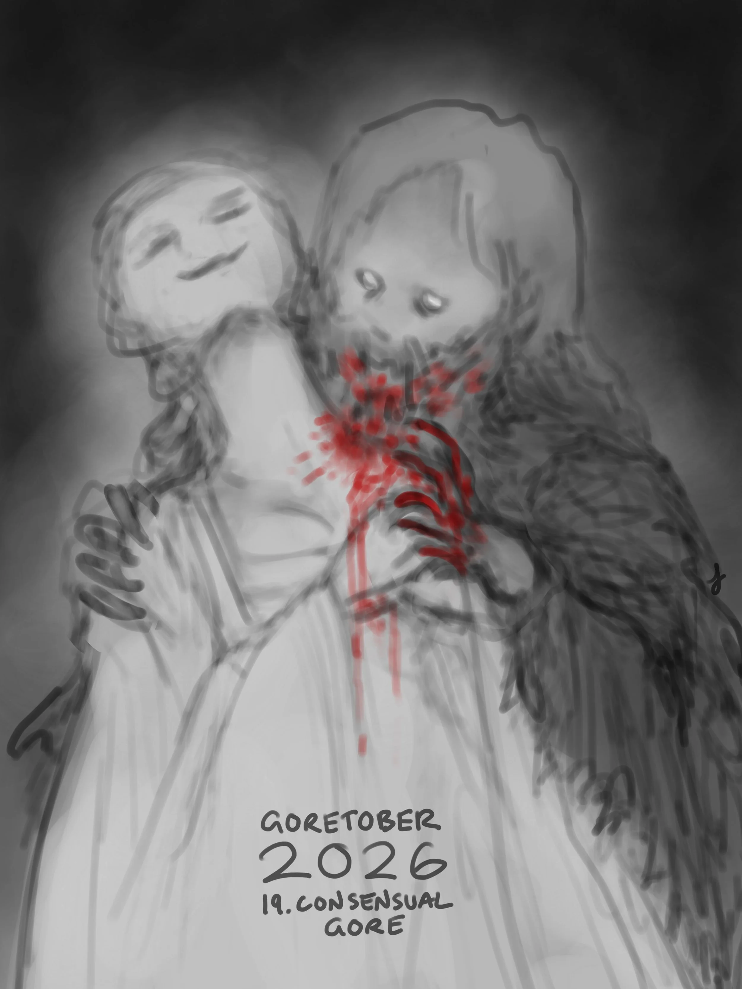 Goretober Day 19: Consensual Gore
Forever and always 🥀

Drawn with Procreate ✍🏻
#xxanemiagoretober2026 #goretober2026 #horrorart